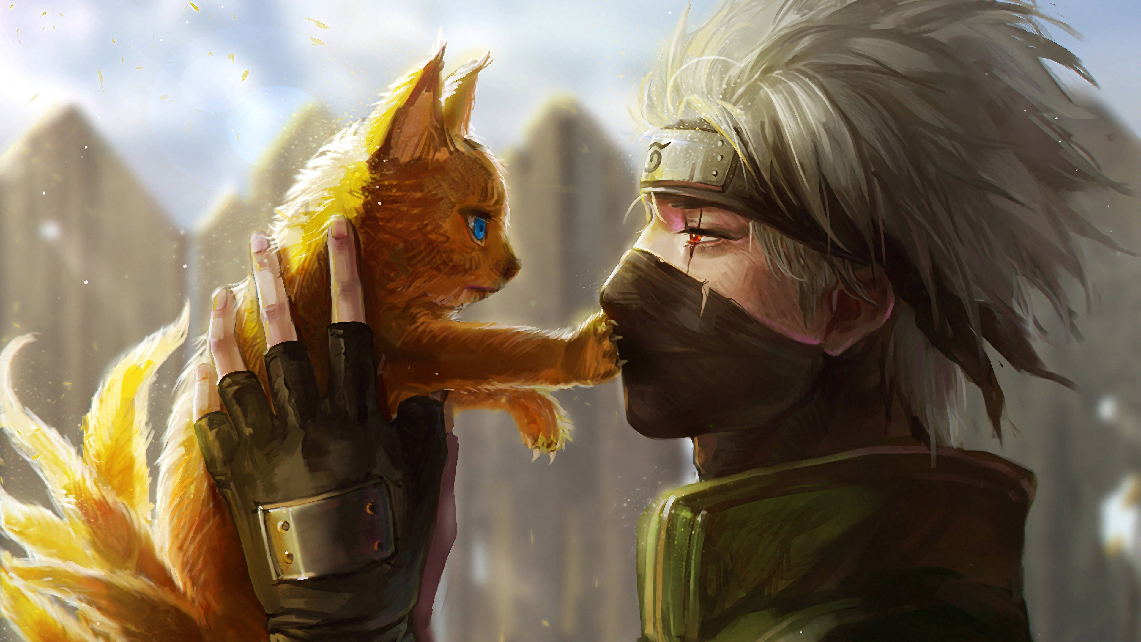 Kakashi 4K wat Nege-stert Kat Vashou Muurpapier