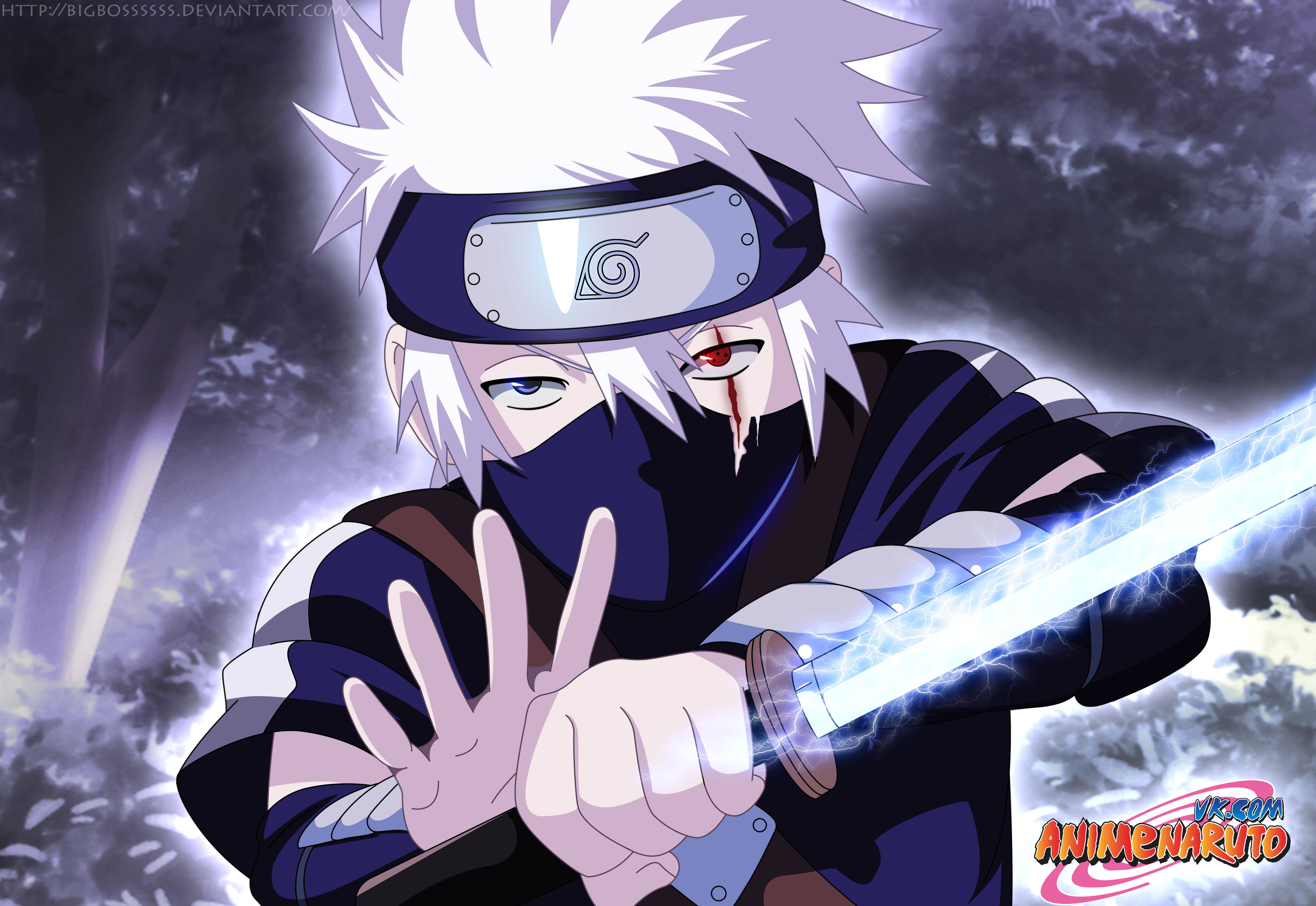 Kakashi 4K Wit Lig Chakra Sabel Muurpapier