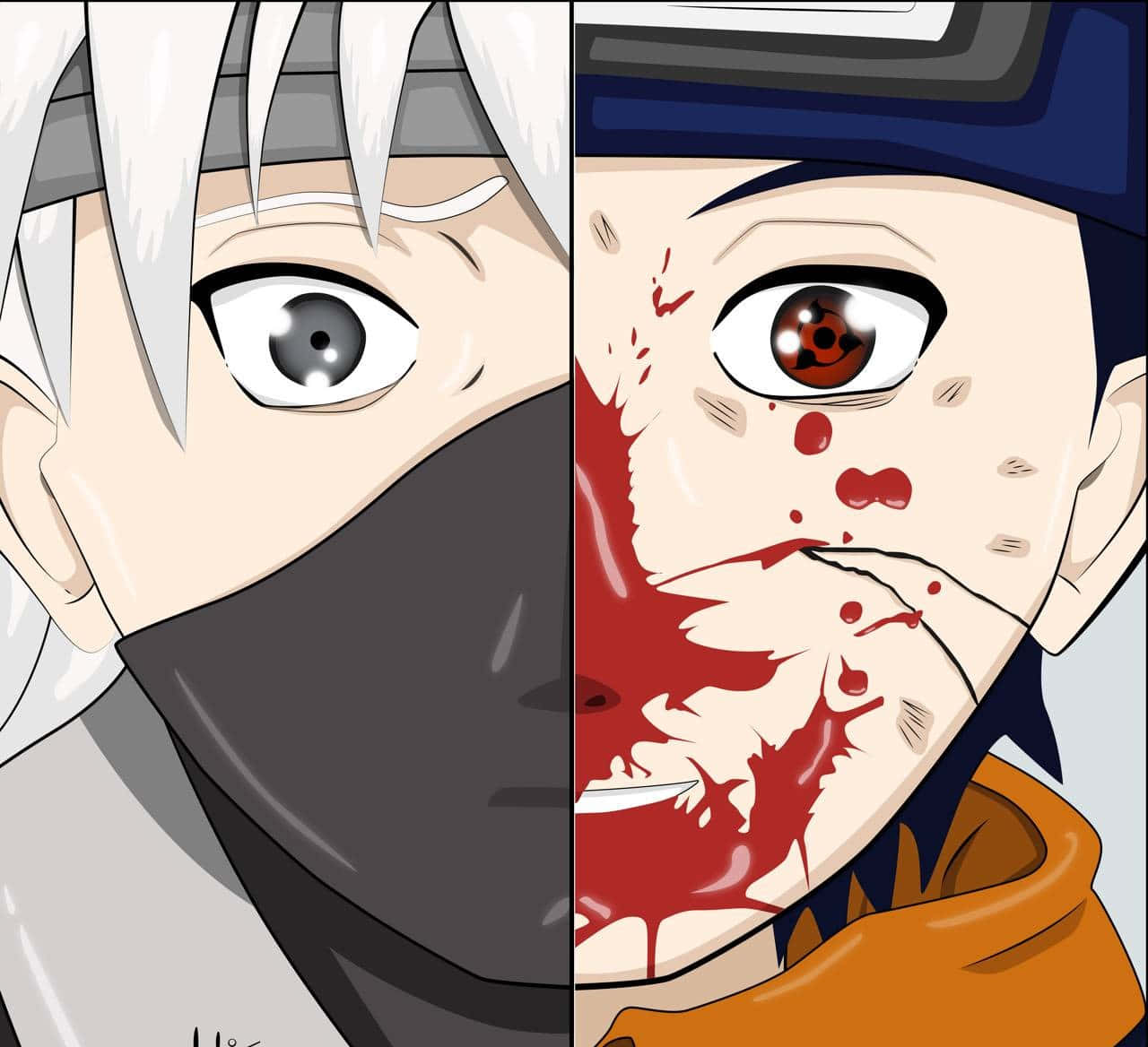 Kakashi en Obito Gesig Muurpapier
