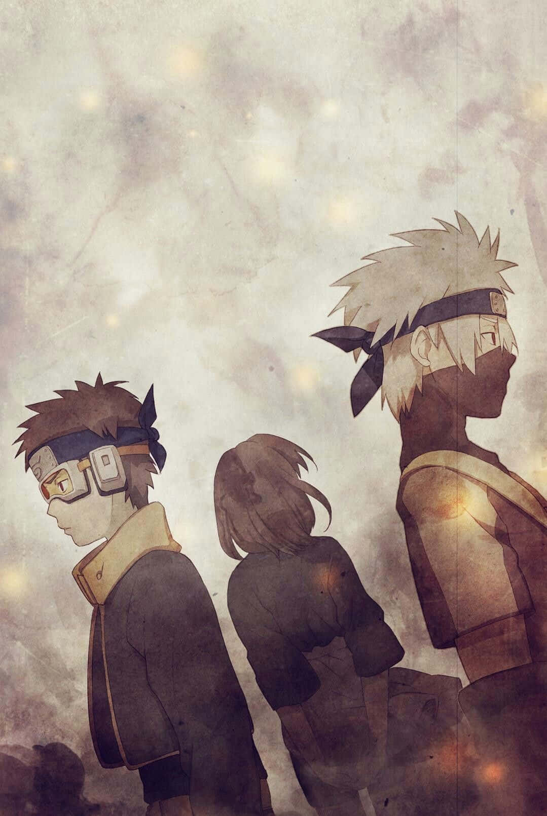 Kakashi en Obito saam met Rin Muurpapier