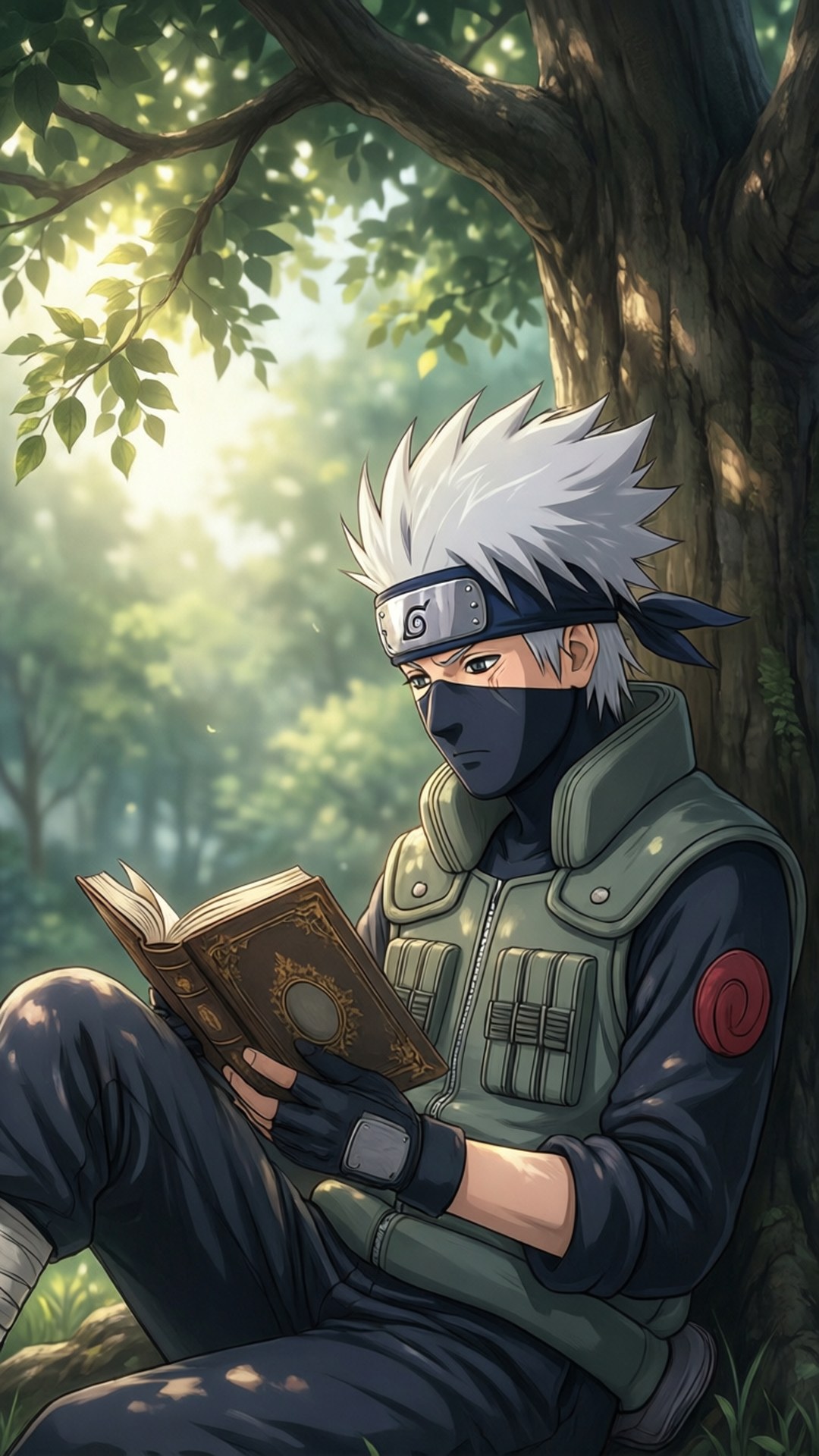 Kakashi lees onder boom Muurpapier