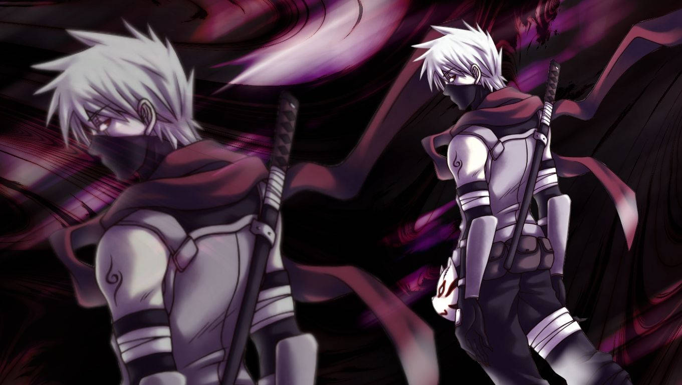 Kakashi sensei van die Blaarvillage met masker en swaard kuns.