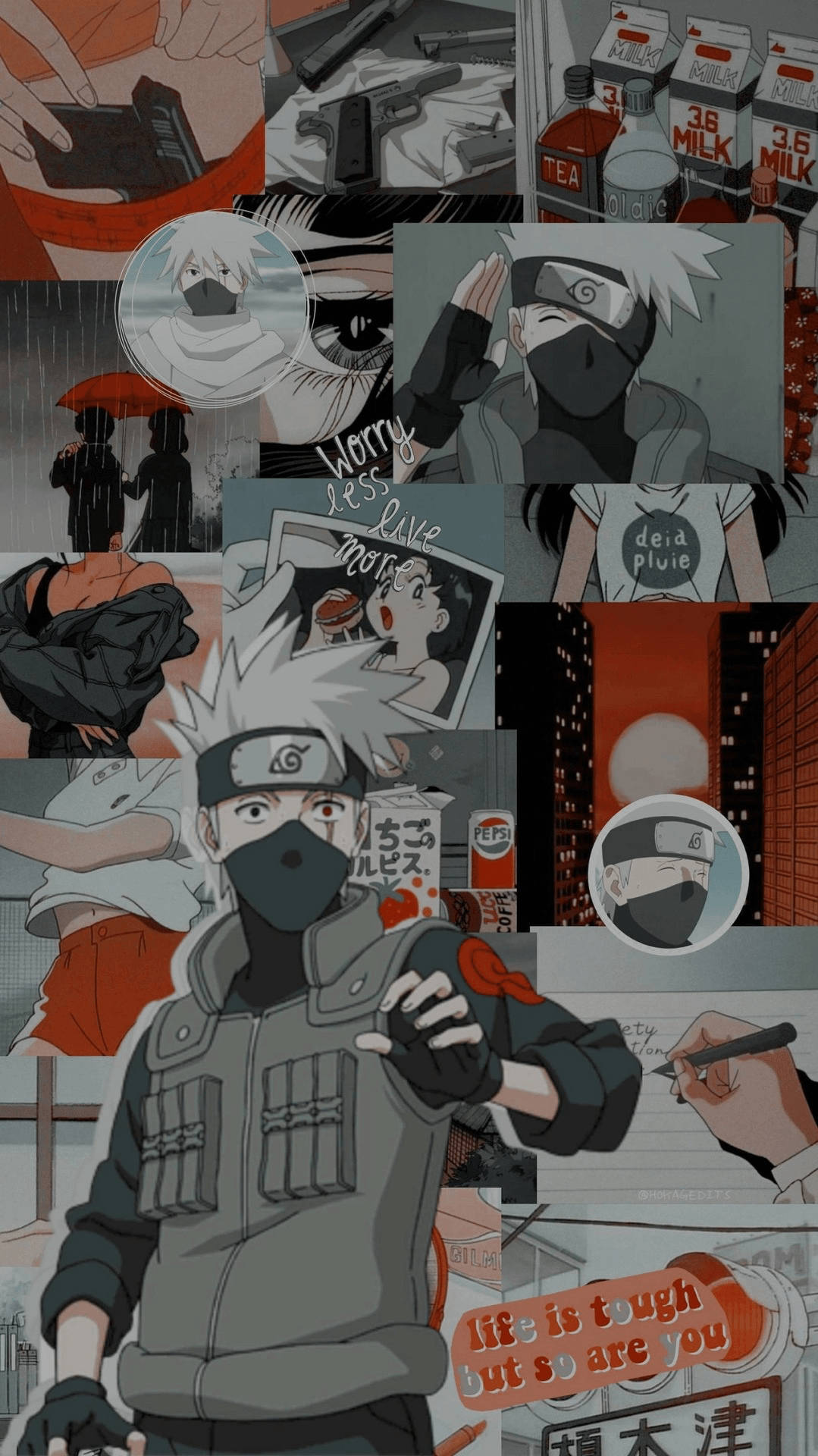 Kakashi van Naruto Estetiese Collage Muurpapier