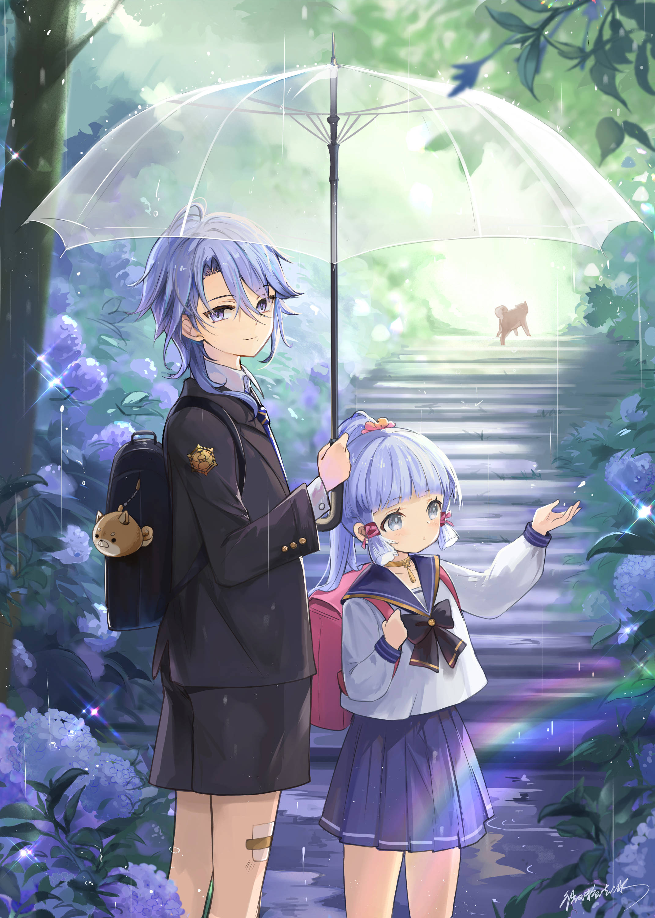 Kamisato Ayato in sy Kenmerkende Skooluniform Muurpapier