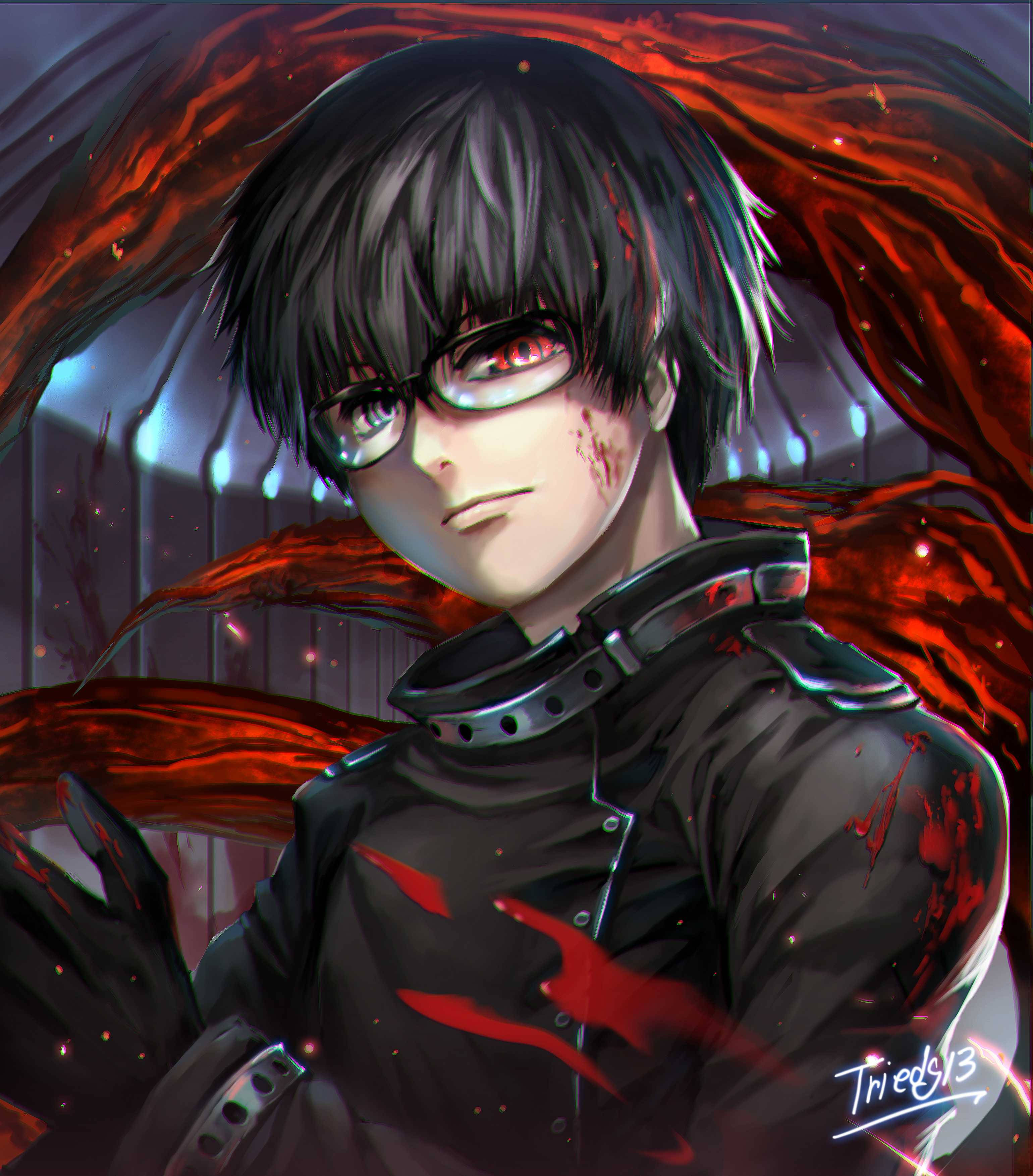Kaneki Ken in 'n Stylvolle Swart Baadjie Muurpapier