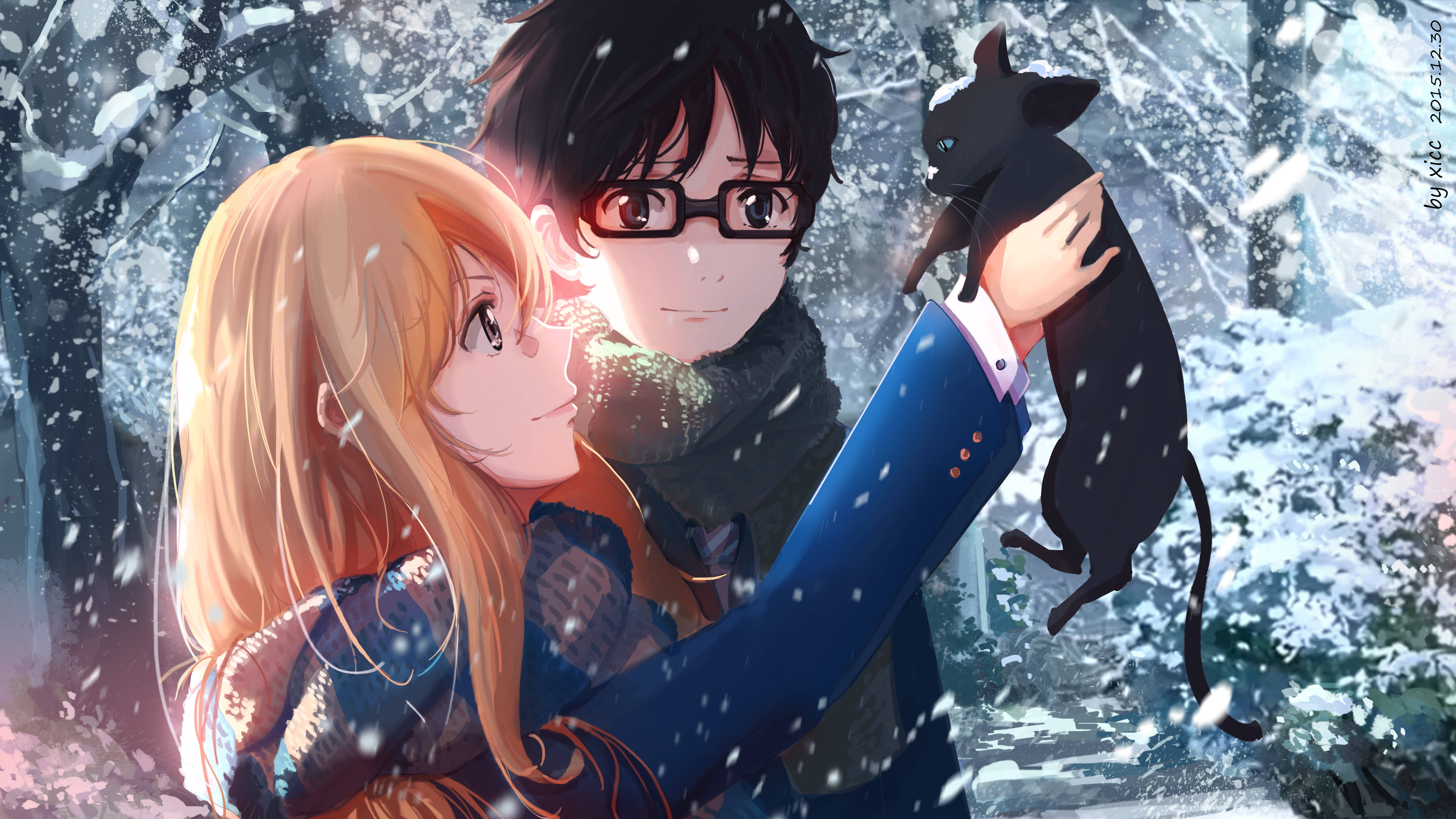 Kaori en Kosei Anime 4K Muurpapier