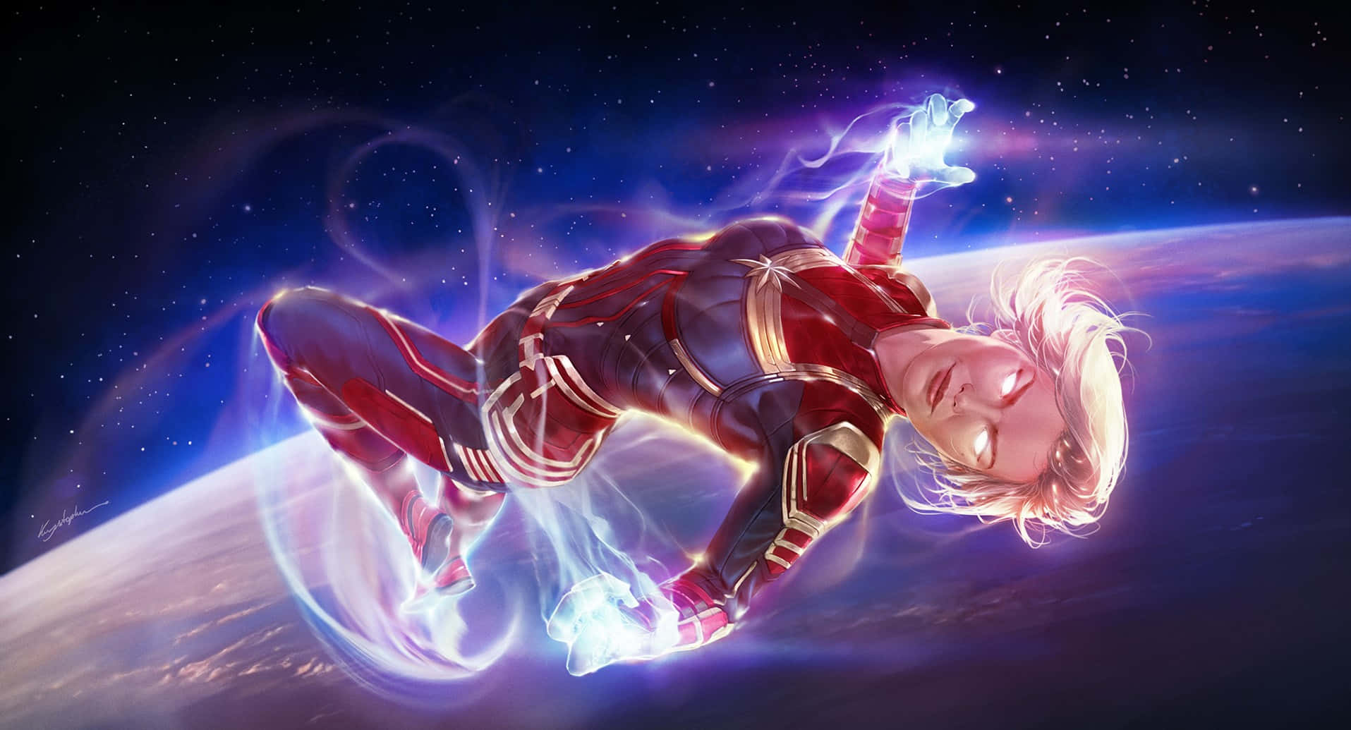Kaptein Marvel Carol Danvers in die buitenste ruimte Muurpapier