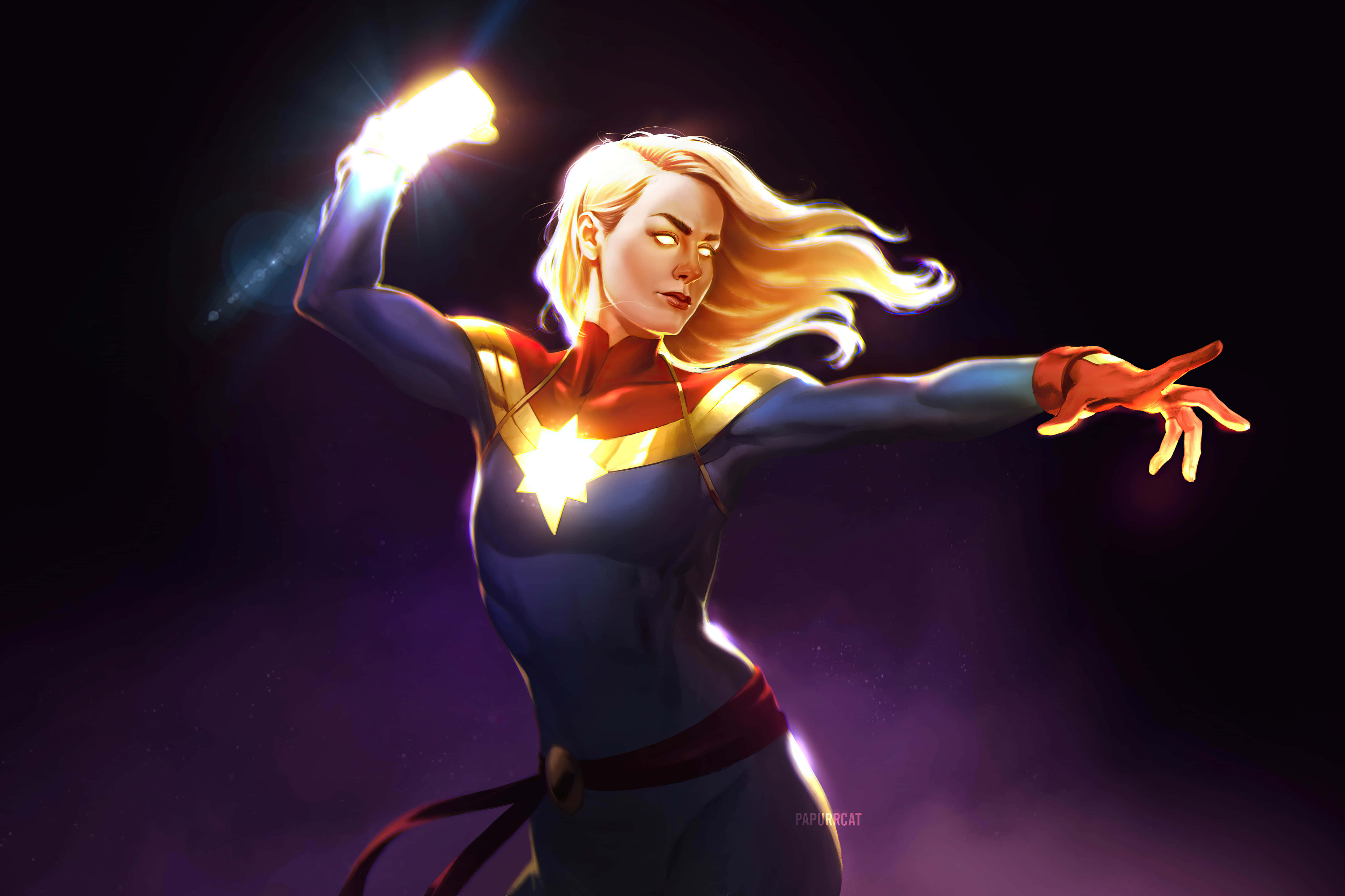 Kaptein Marvel Superheld Carol Danvers Agtergrond Muurpapier