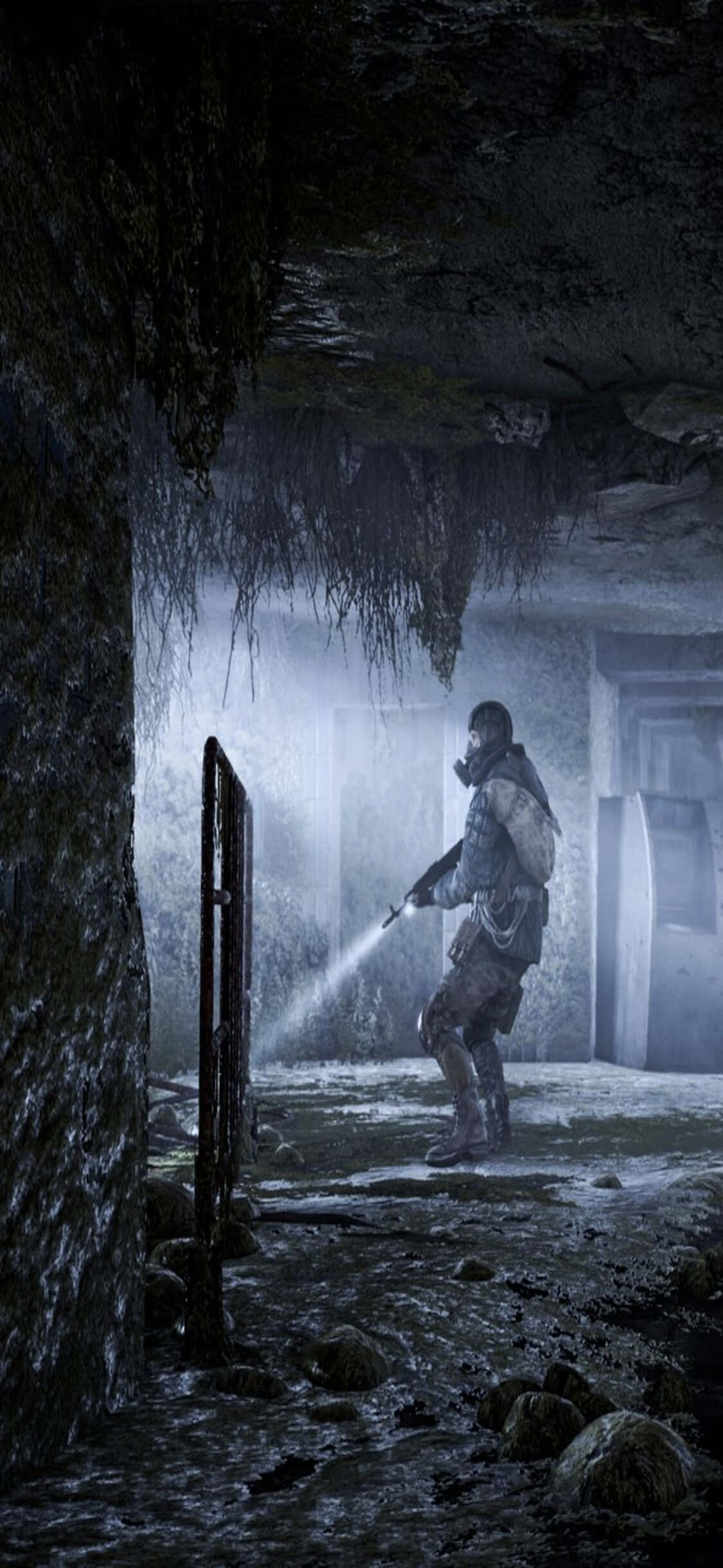 Karakter met Flitslig iPhone X Metro Last Light Agtergrond Muurpapier