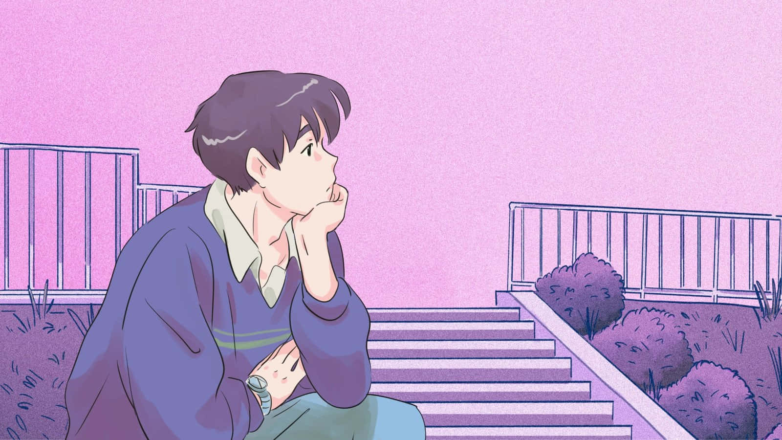Karakter uit anime in pienk estetiese omgewing Muurpapier