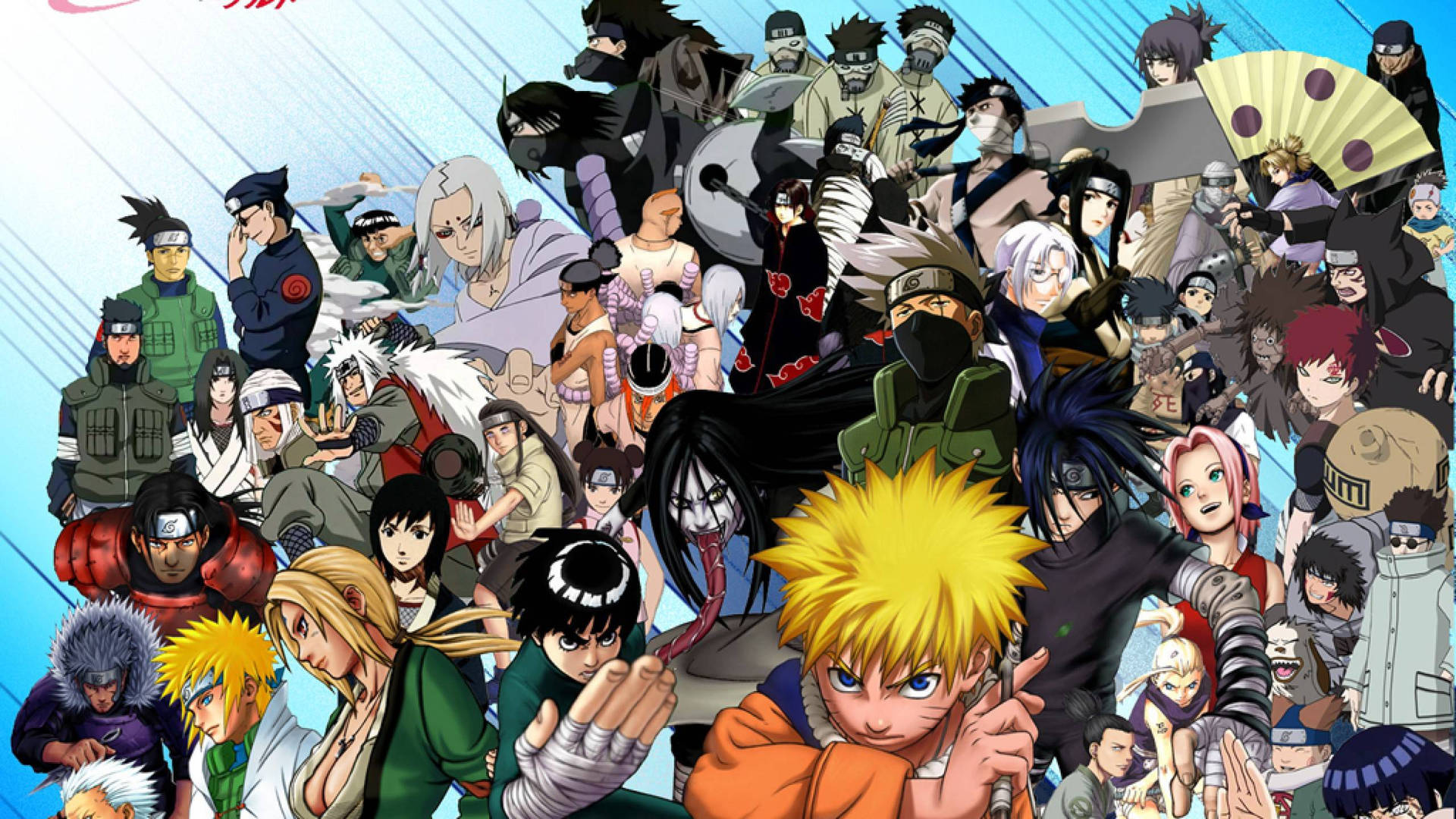 Naruto Shippuden karakters, Kakashi, Sakura, Sasuke, Gaara, Itachi, Hinata, Tsunade, Jiraiya
