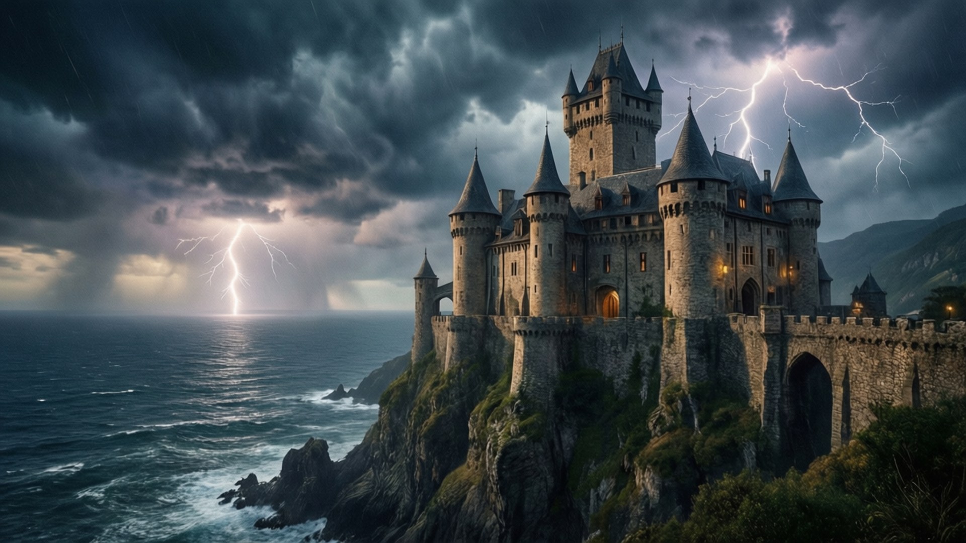 Kasteel op Krans Storm Muurpapier