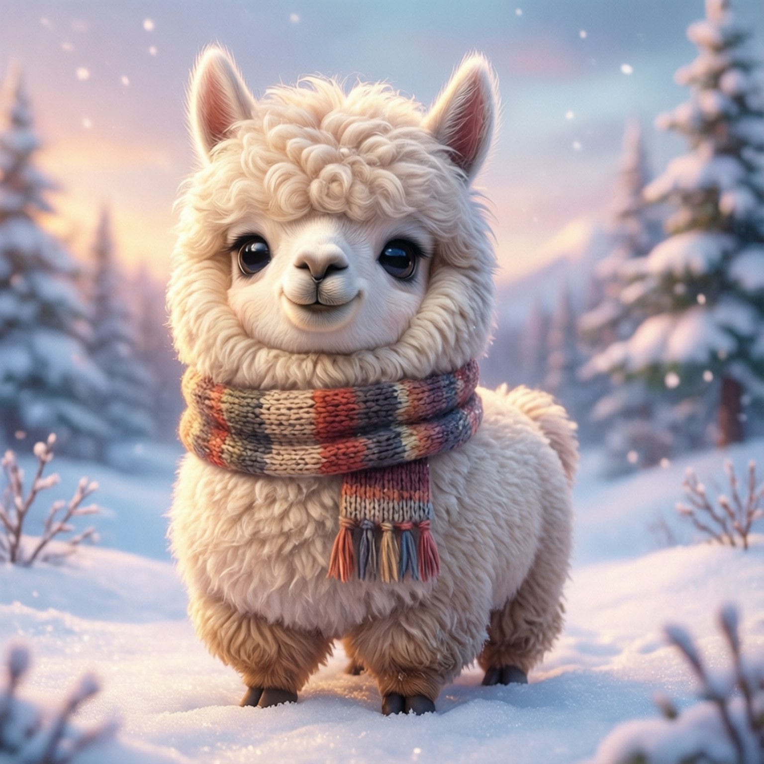 Kawaii Alpaka in die Sneeuw Muurpapier