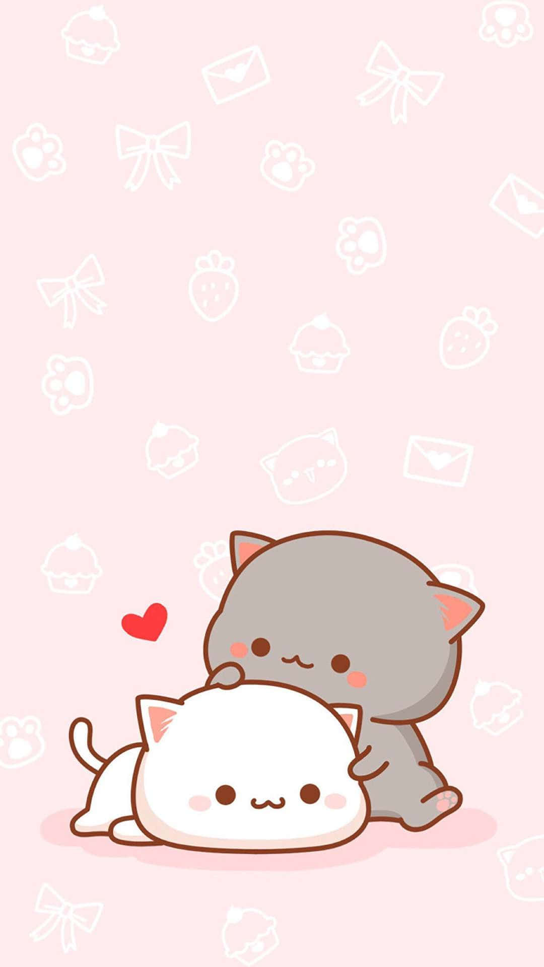 Kawaii Anime Kat Peach En Goma Muurpapier