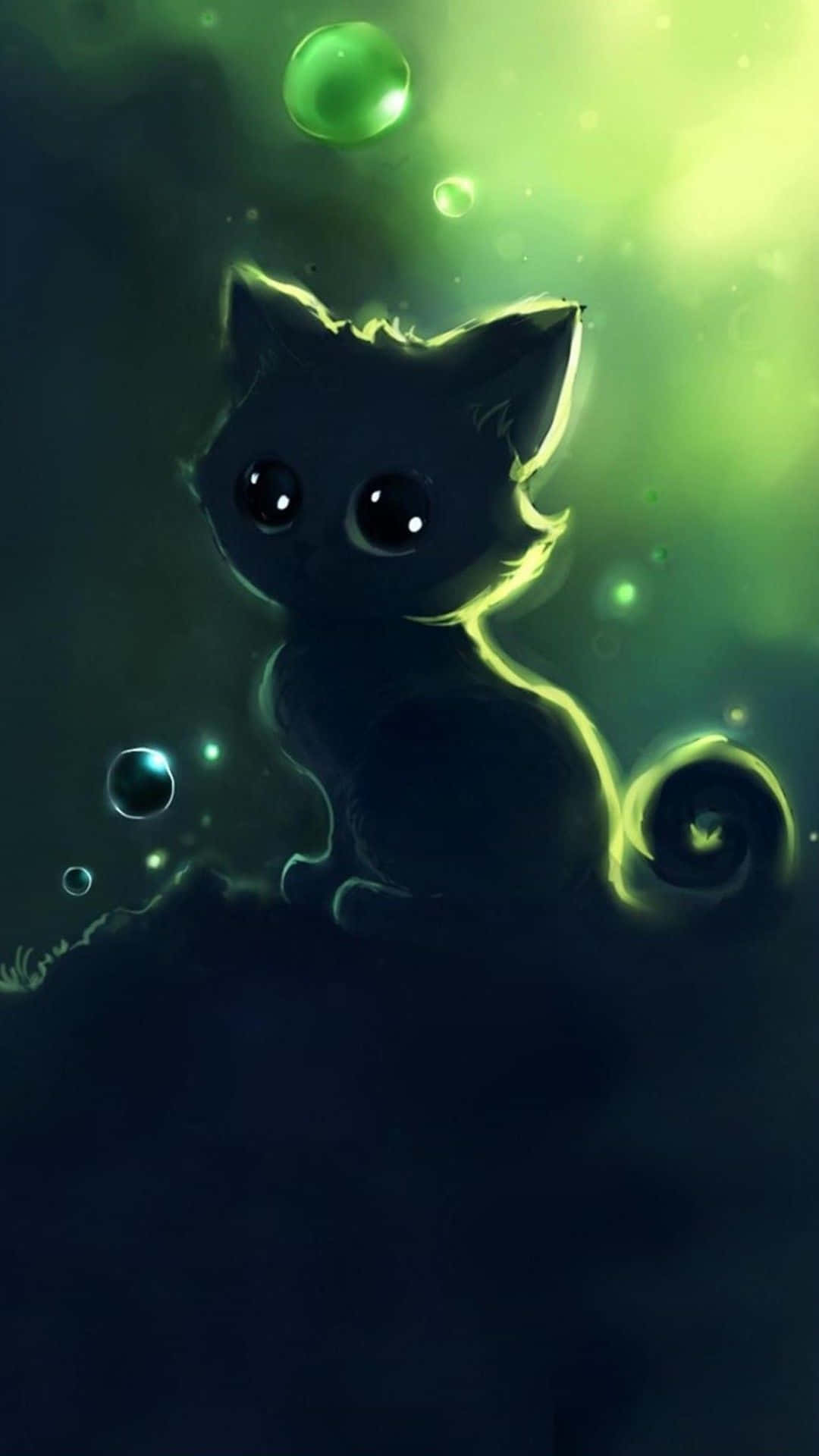 Kawaii Anime Kat Silhoeët Muurpapier
