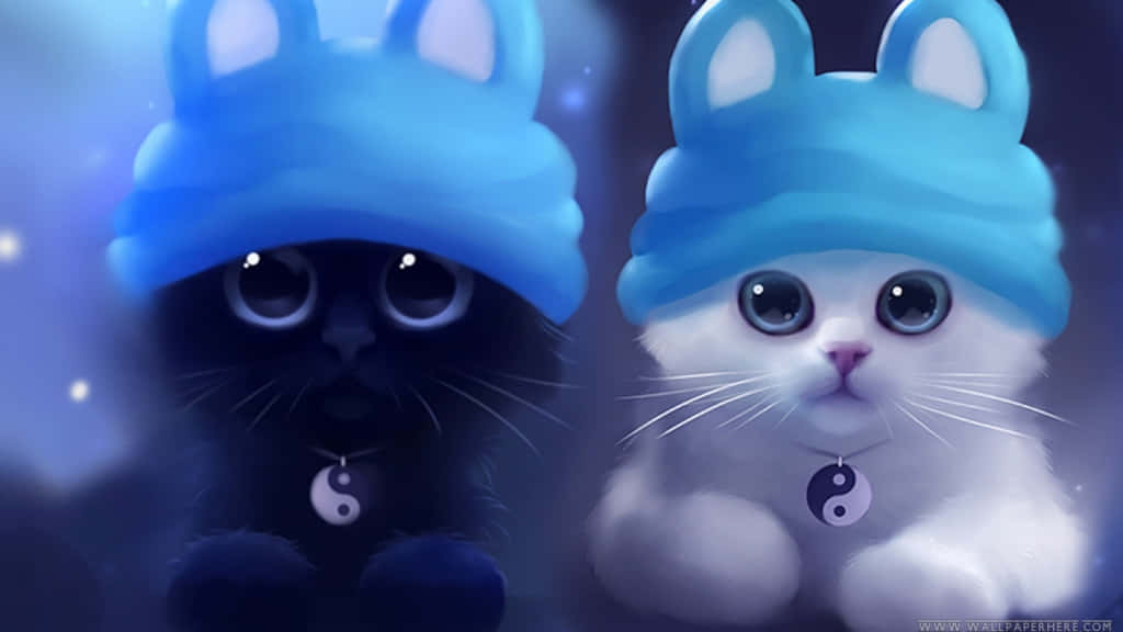 Kawaii Anime Kat met Hasiehoed Muurpapier