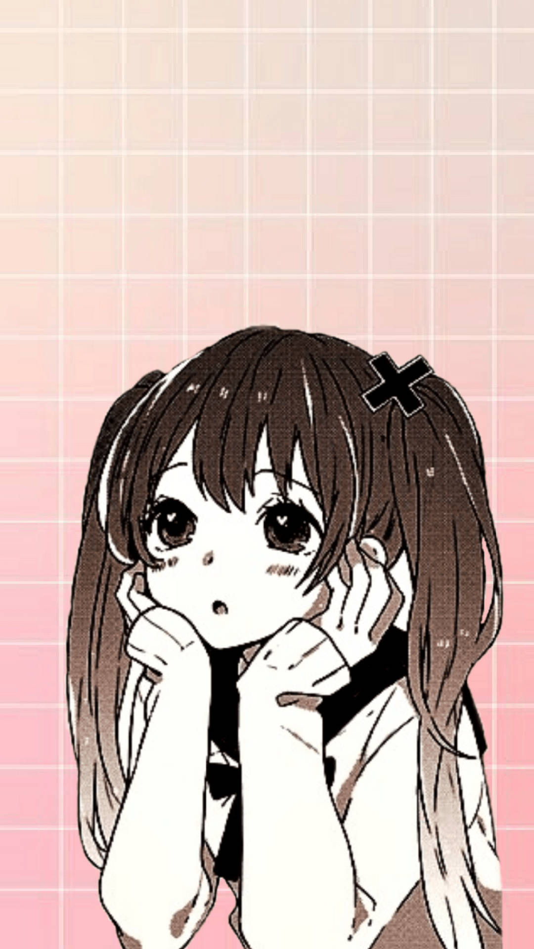 Kawaii Anime Meisie Met Hande Op Ken Muurpapier