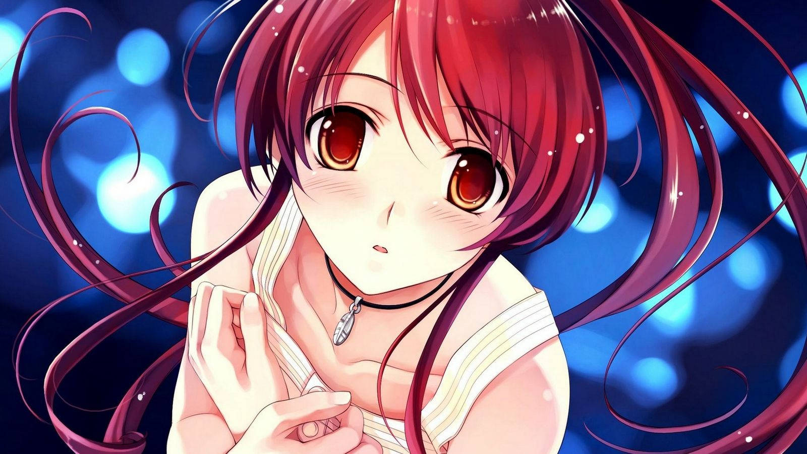 Kawaii Anime Meisie Met Rooi Hare Muurpapier