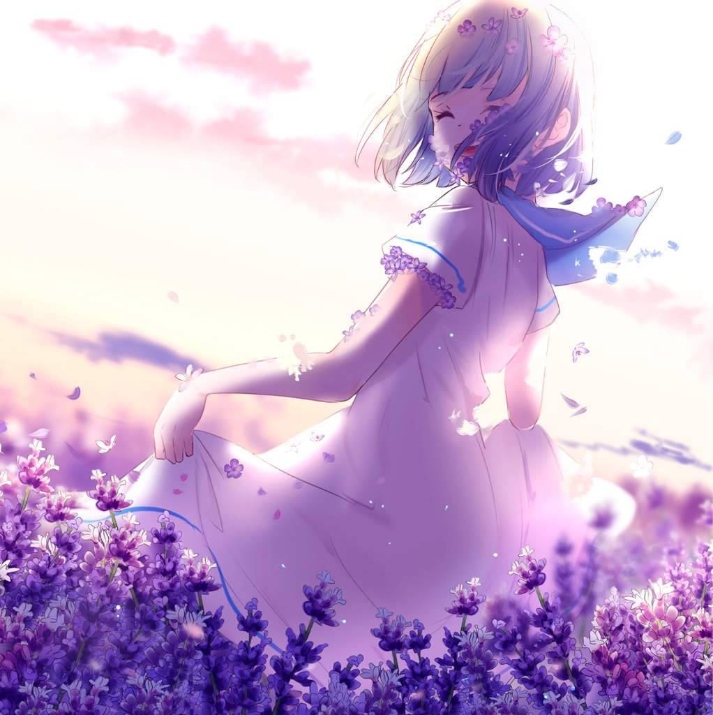 Kawaii Anime Meisie Op Blomveld Muurpapier