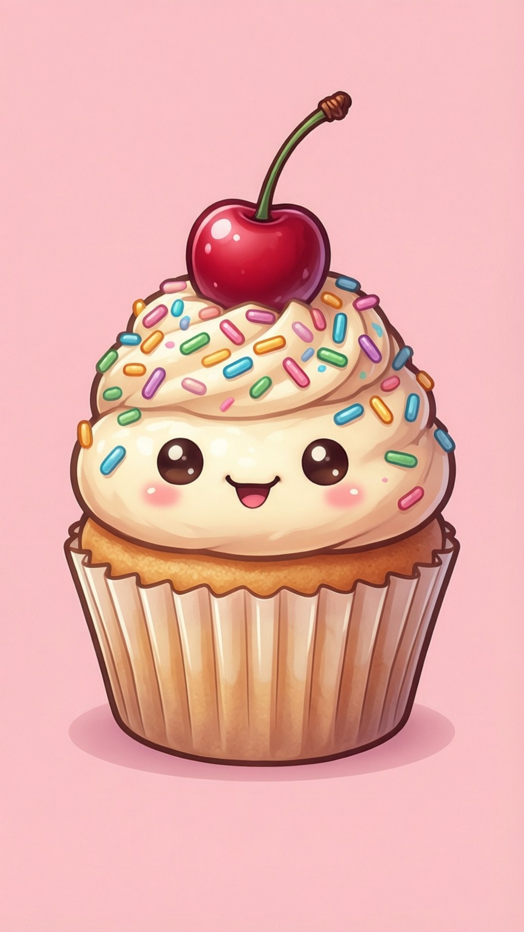 Kawaii Cupcake Glimlag Muurpapier