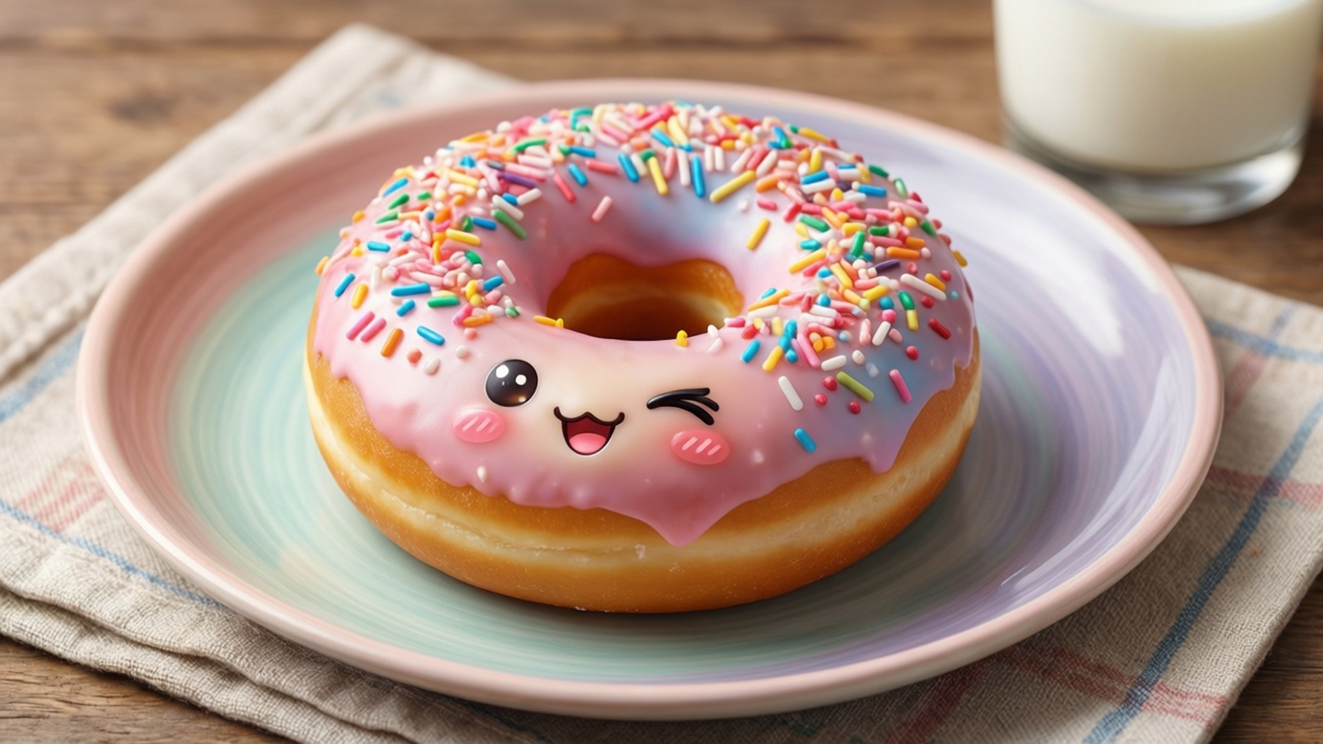 Kawaii Donut en Melk Muurpapier