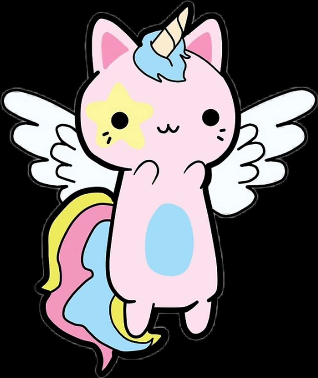Kawaii_ Eenhoorn_ Kat_ met_ Vlerke.PNG Muurpapier
