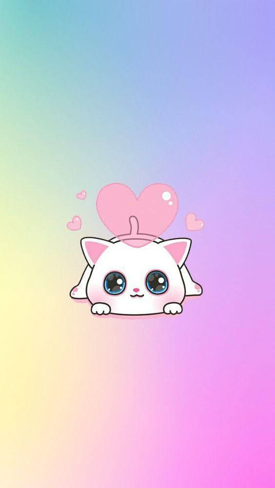 Kawaii HD Lieflike Wit Kat Muurpapier