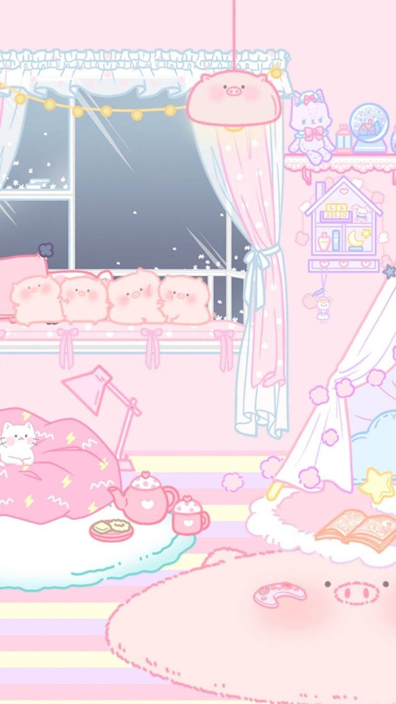 Kawaii HD Pienk Kamer Muurpapier