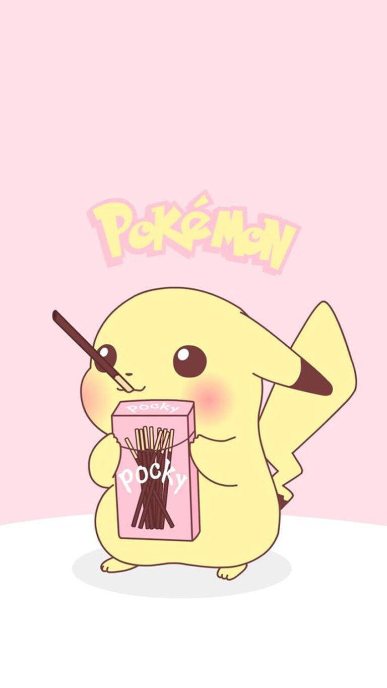 Kawaii HD Pikachu wat Pocky eet Muurpapier