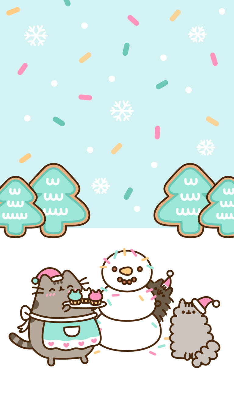 Kawaii HD Pusheen Vier Kersfees Muurpapier