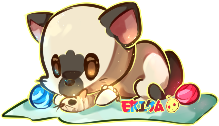 Kawaii_ Kat_ Speel_ met_ Wolballe.PNG Muurpapier