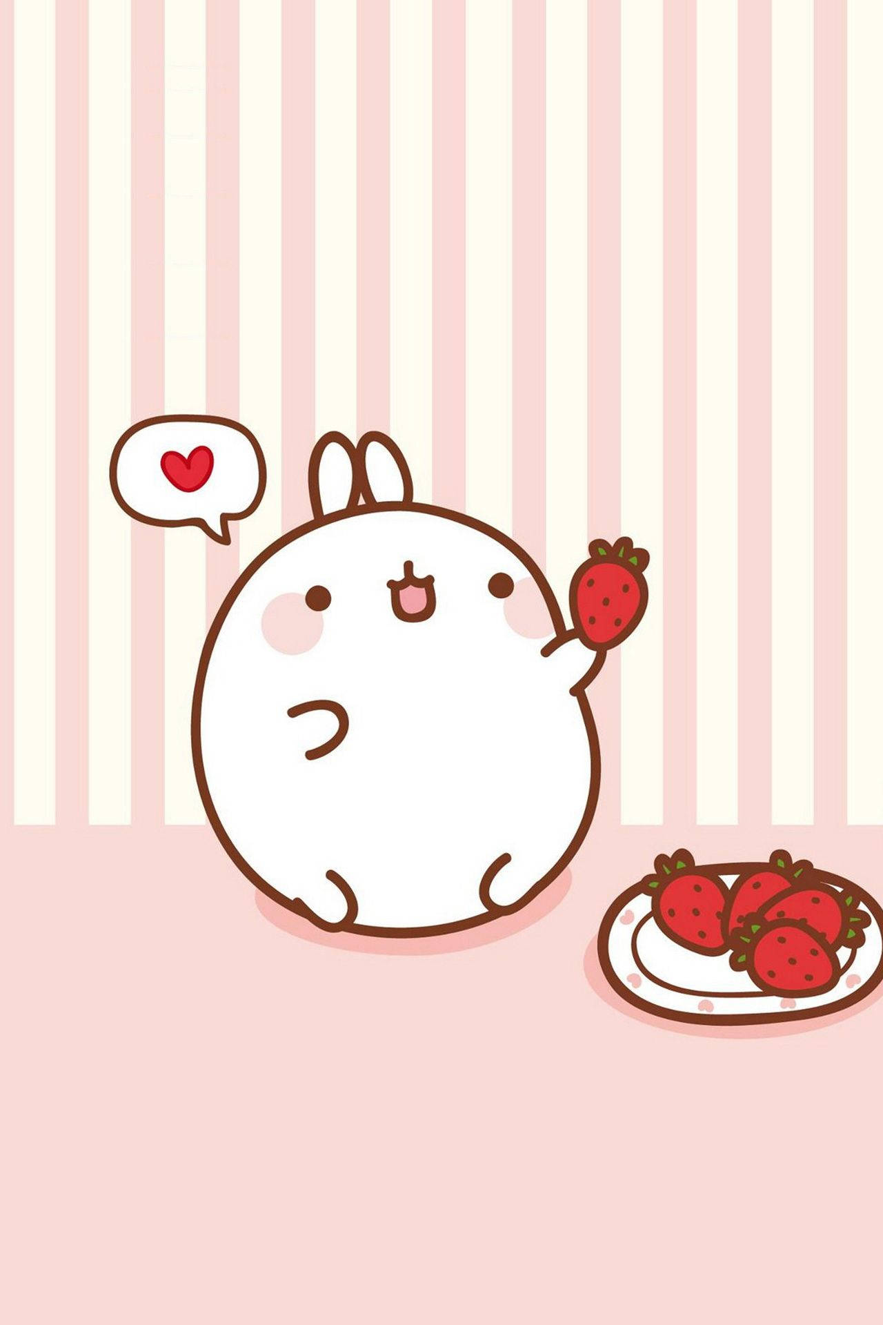 Kawaii haas molang aarbeie maaltyd muurpapier.