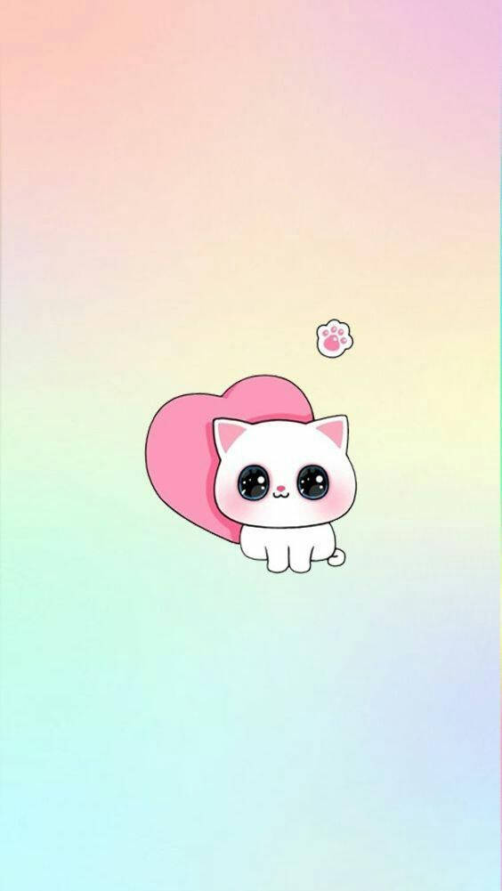 Kawaii Oulike Kat Me Hartjie Muurpapier