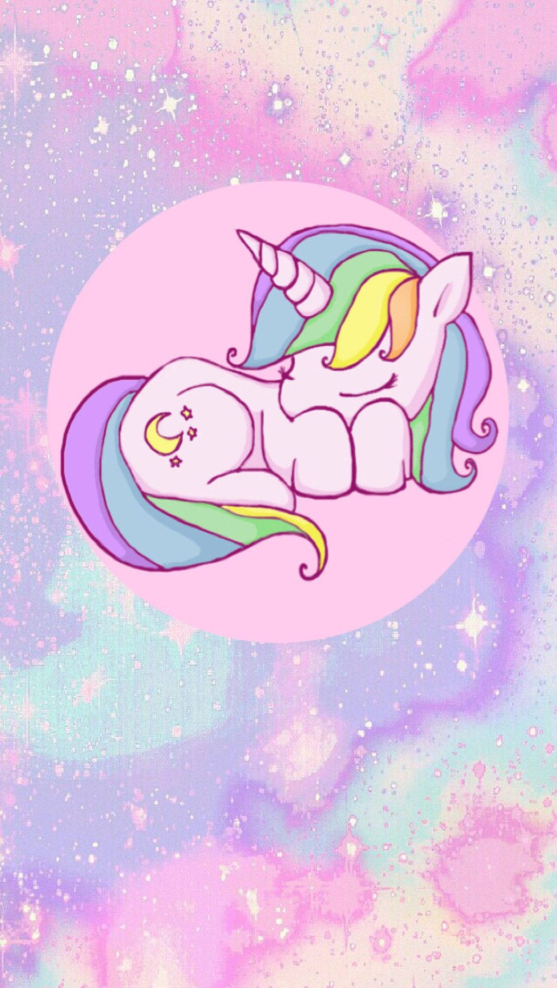 Kawaii Pienk Eenhoorn Slaap Muurpapier