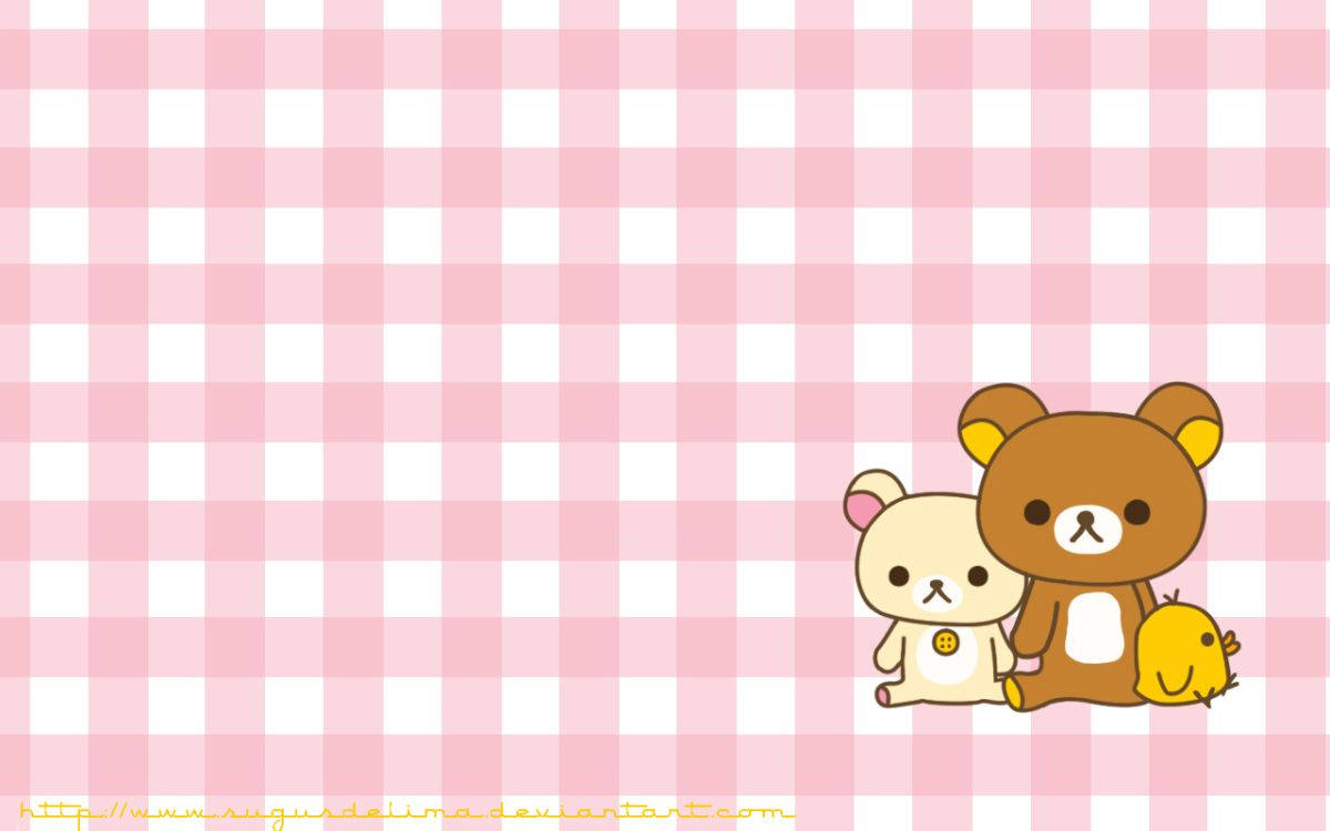 Kawaii pienk geruite agtergrond met Rilakkuma en vriende Muurpapier