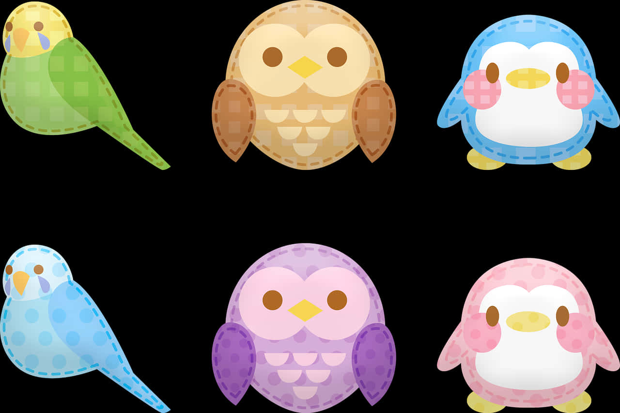 Kawaii Tekenvoëls Versameling.JPG Muurpapier