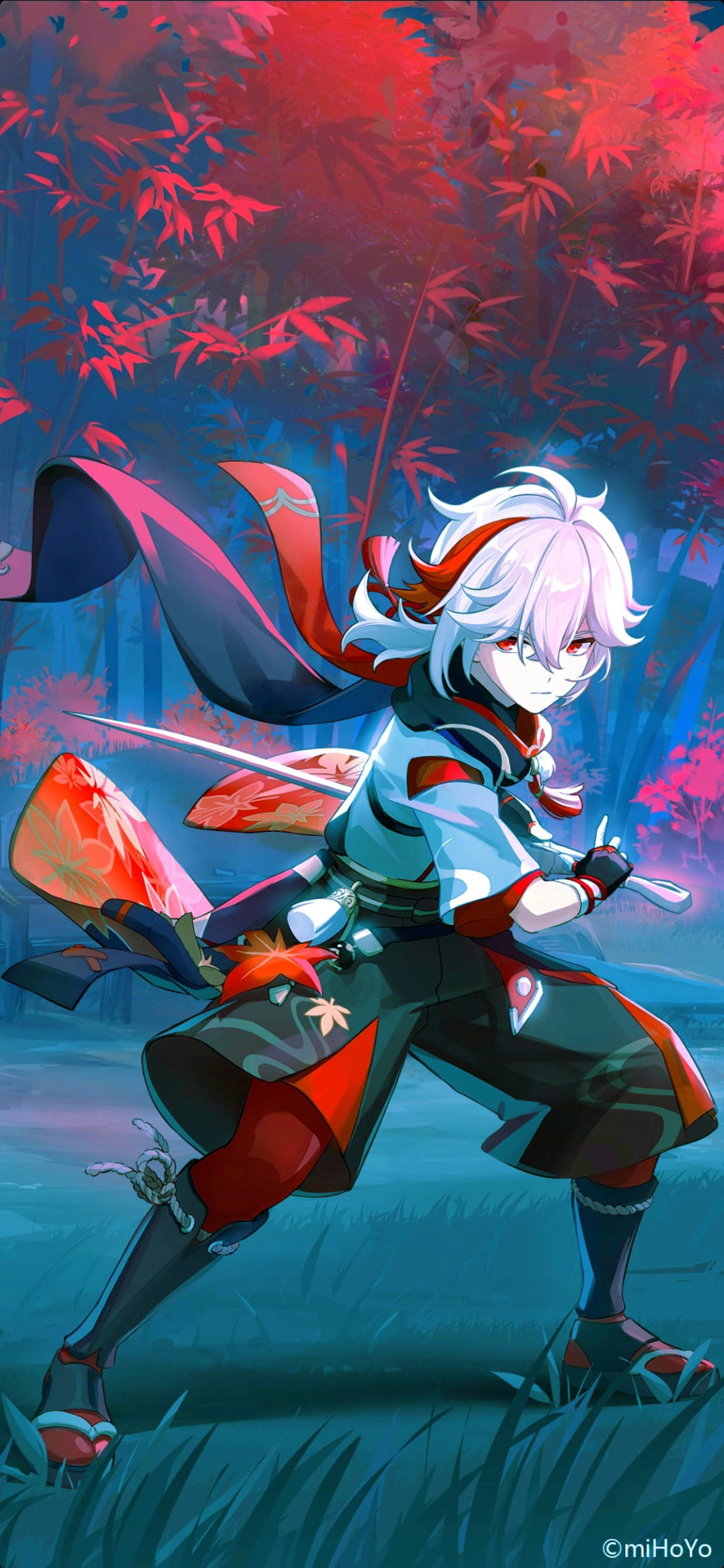 Kazuha wat Swaai Swaai Genshin Impact Foon Muurpapier