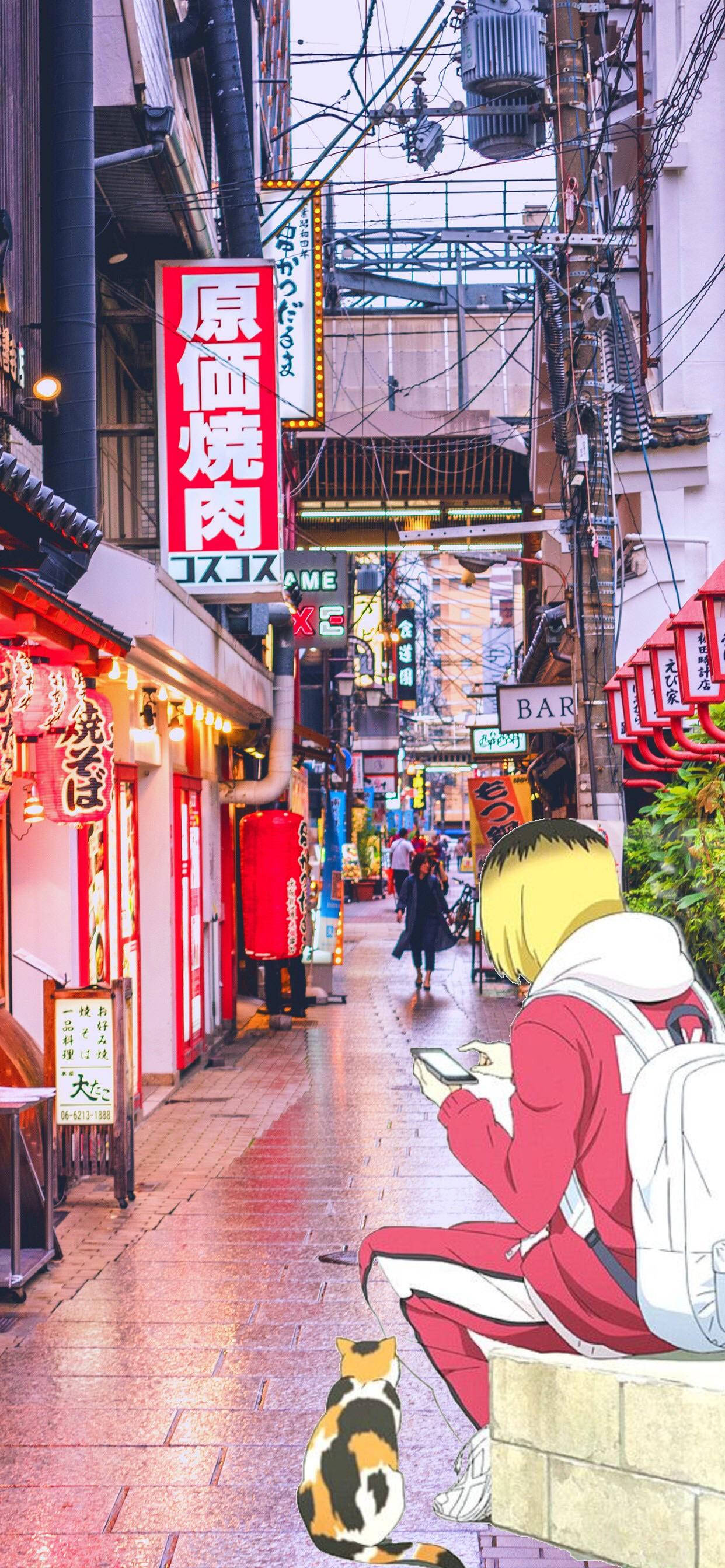 Kenma Kozume verken 'n lewendige marksteeg Muurpapier