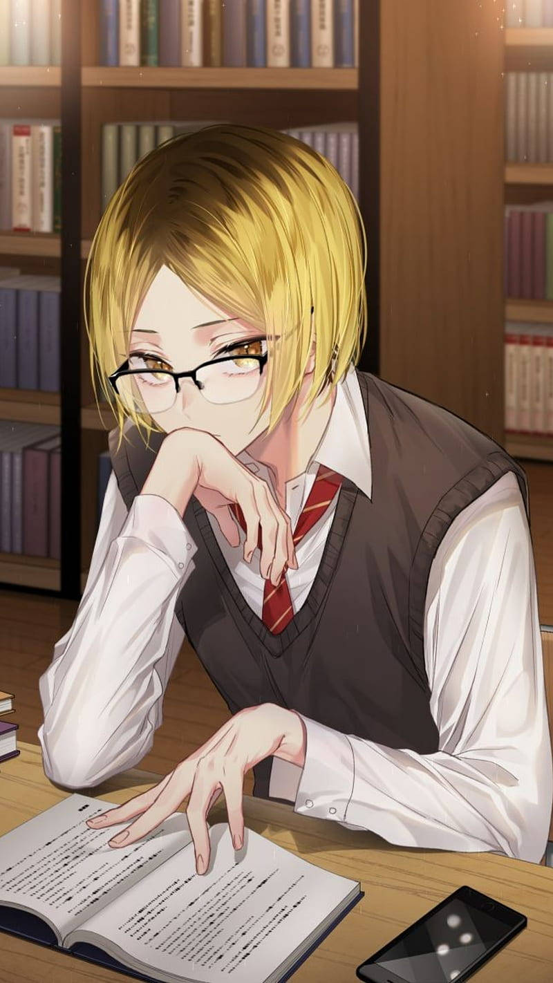Kenma wat in die Biblioteek Studeer Muurpapier