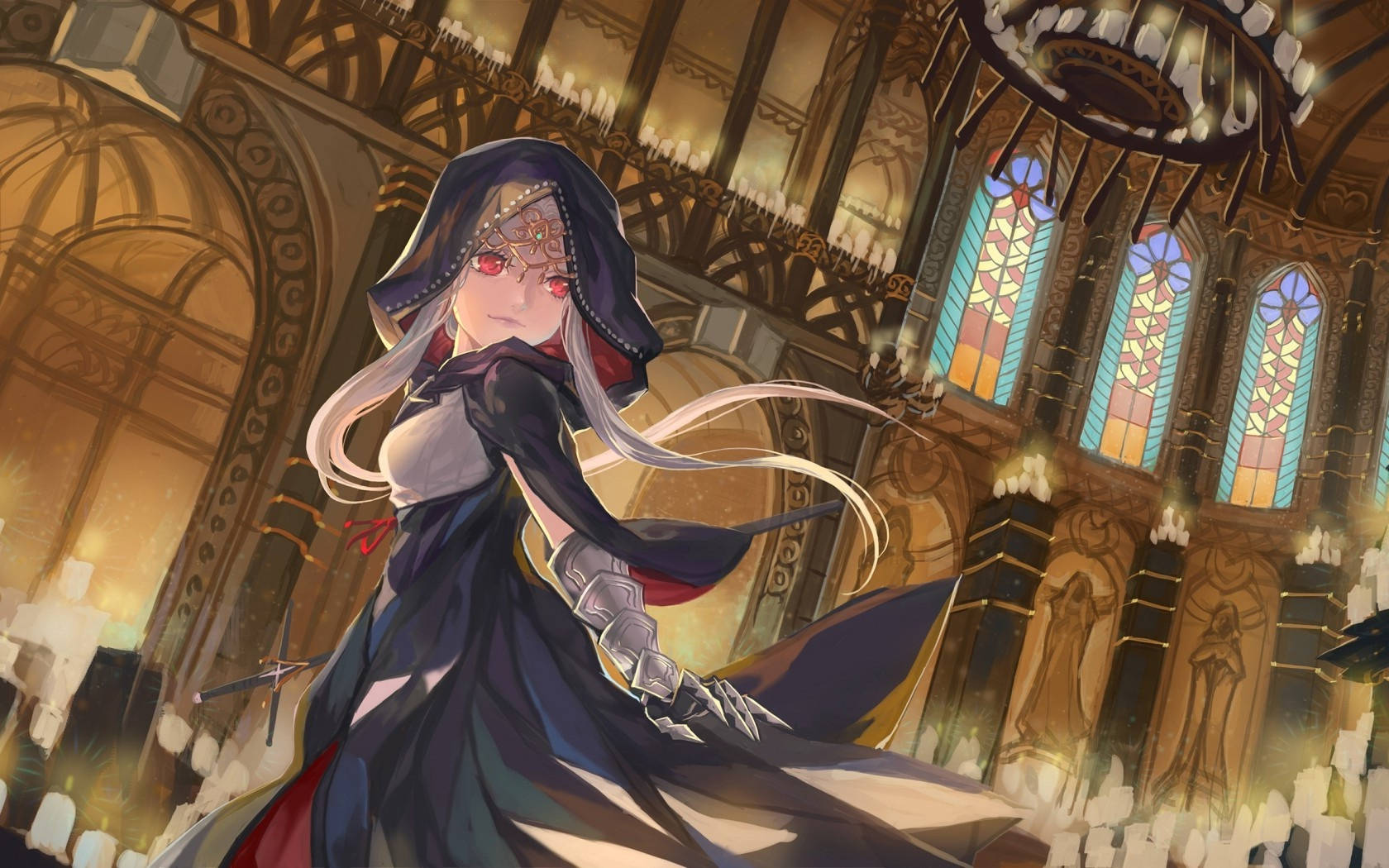 Kerk Anime Meisie Kapstrop Muurpapier