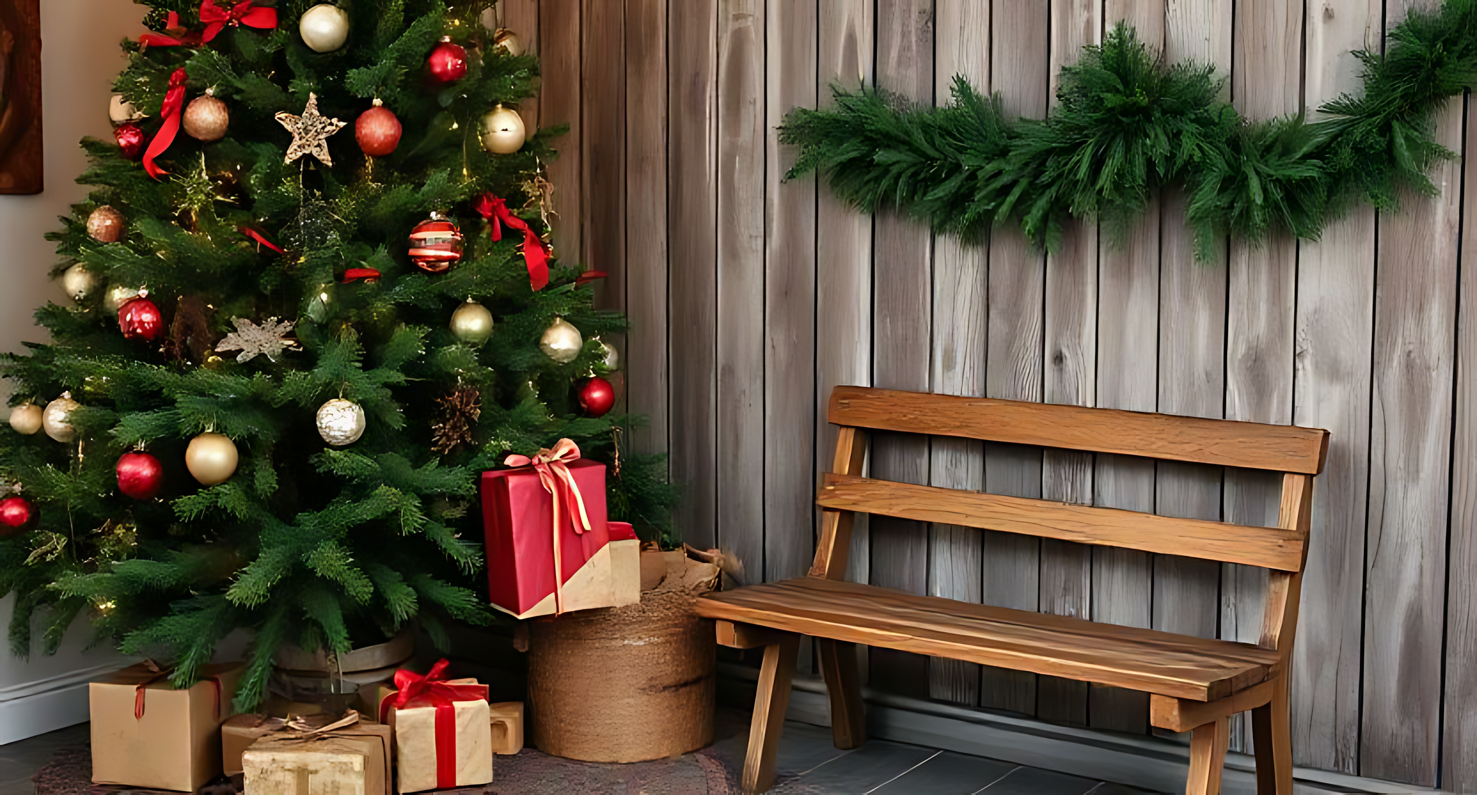 Kersboom met ornamente en geskenke Muurpapier
