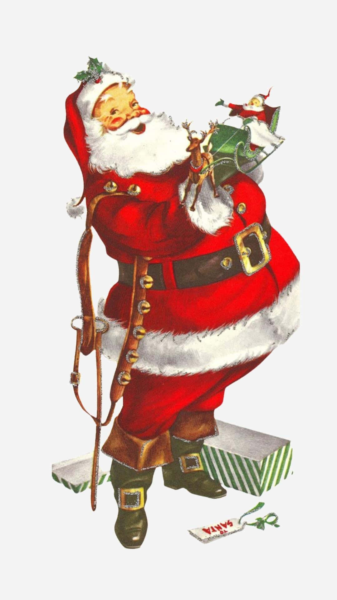 kerse-oupa wat 'n geskenk vashou Muurpapier