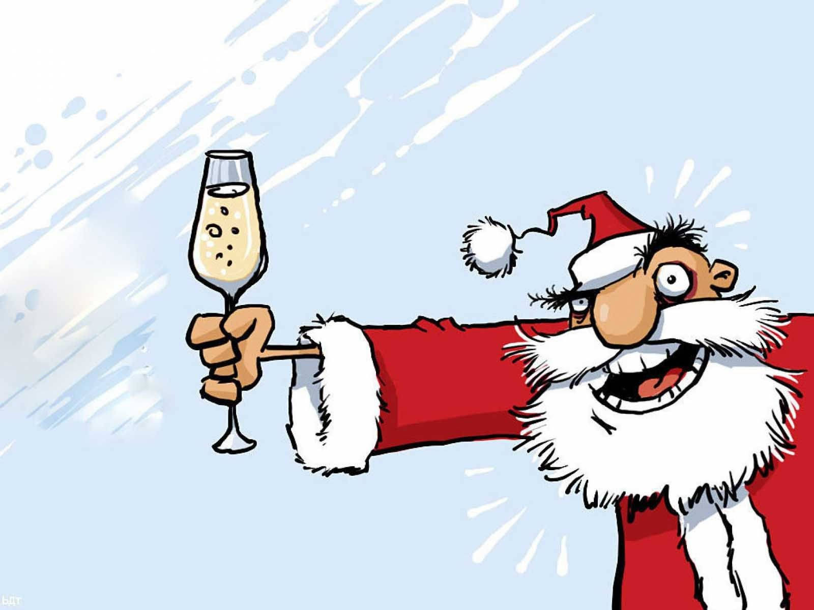 Kerseouman Met Champagne Snaakse Kersfees Muurpapier