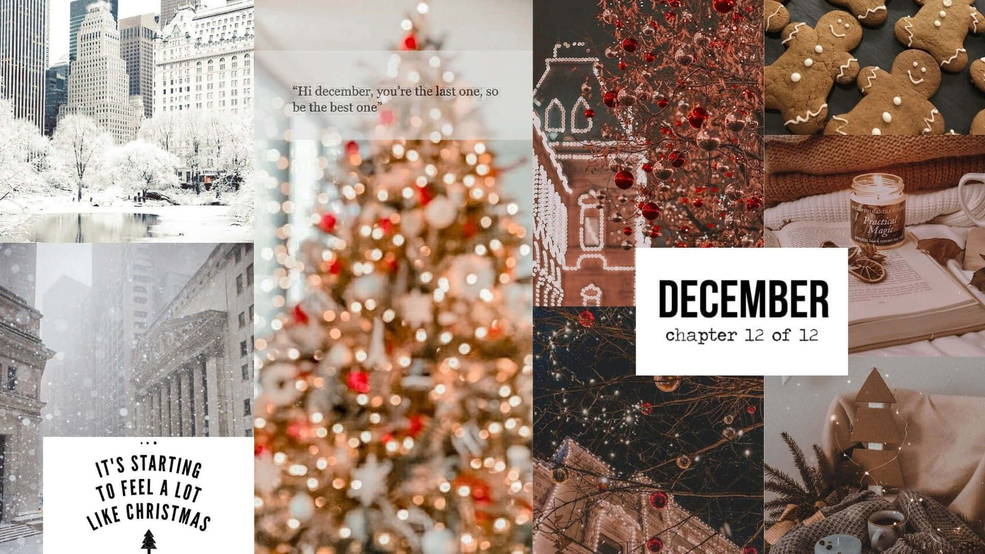 Kersfees Collage Skootrekenaar Desember Vibes Muurpapier