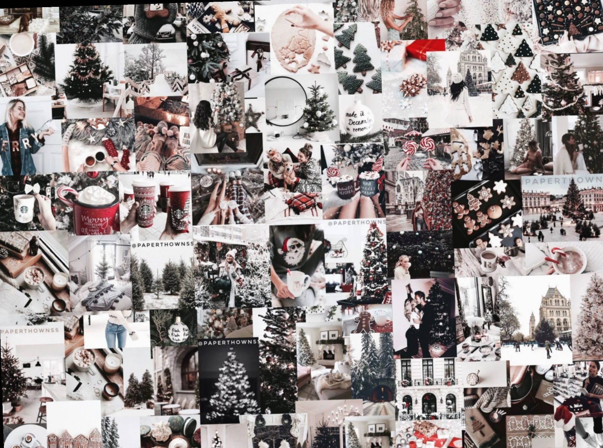 Kersfees Collage in Gryskaal Muurpapier