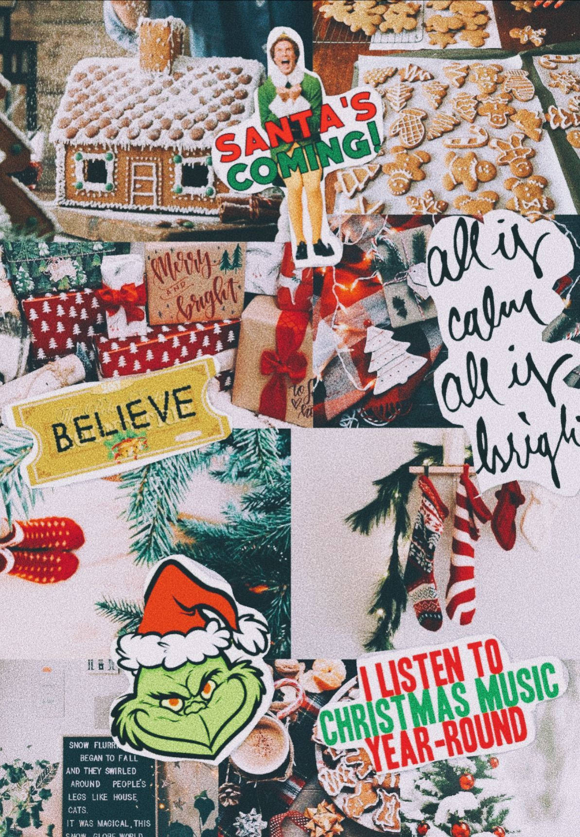 Kersfees Collage Plakkers Muurpapier