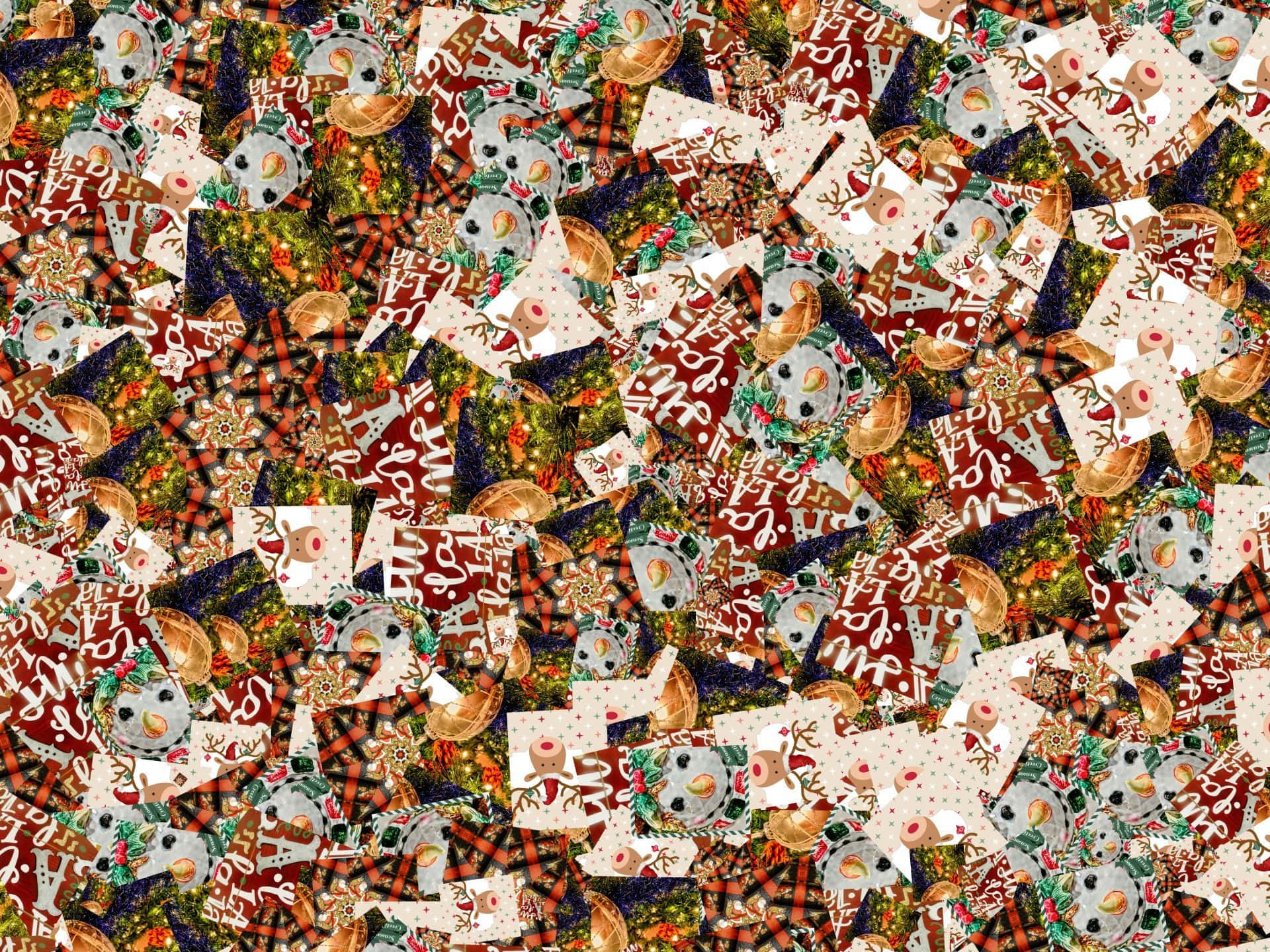 Kersfees Collage Skootrekenaar Koekies Muurpapier