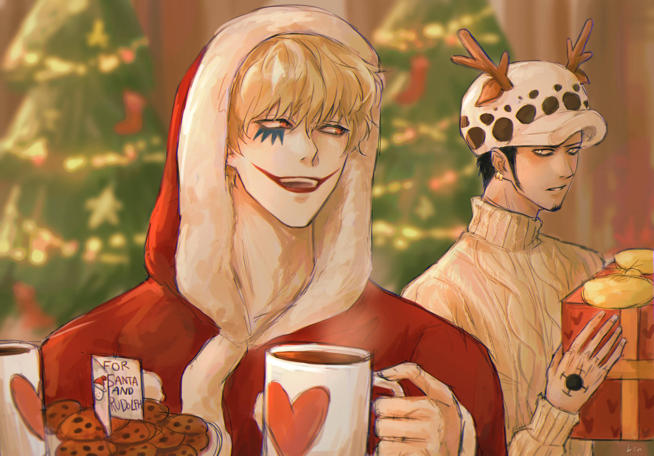 Kersfees Corazon en Trafalgar Law One Piece Fanart Muurpapier