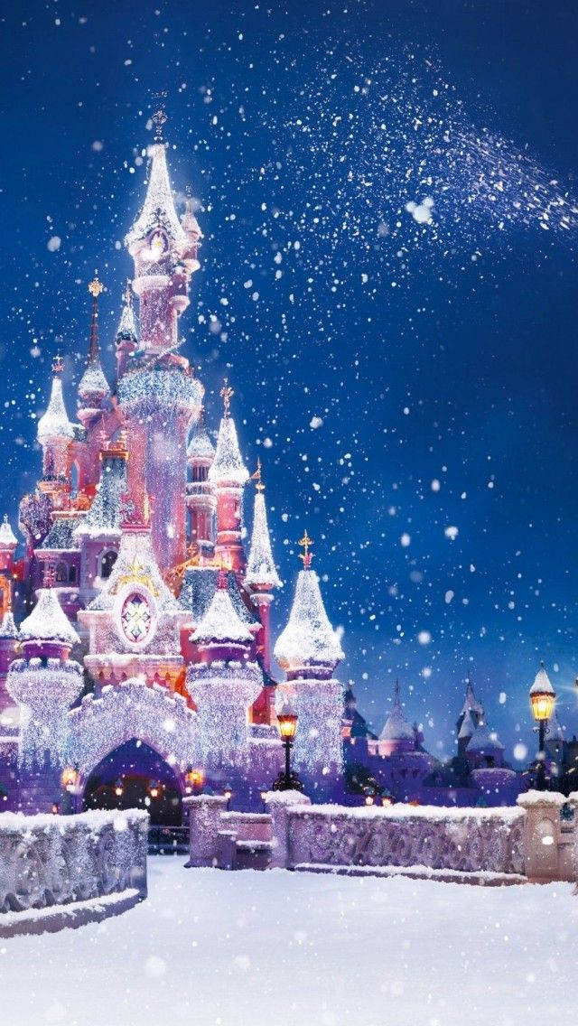 Kersfees Disney iPhone Sneeu Kasteel Muurpapier