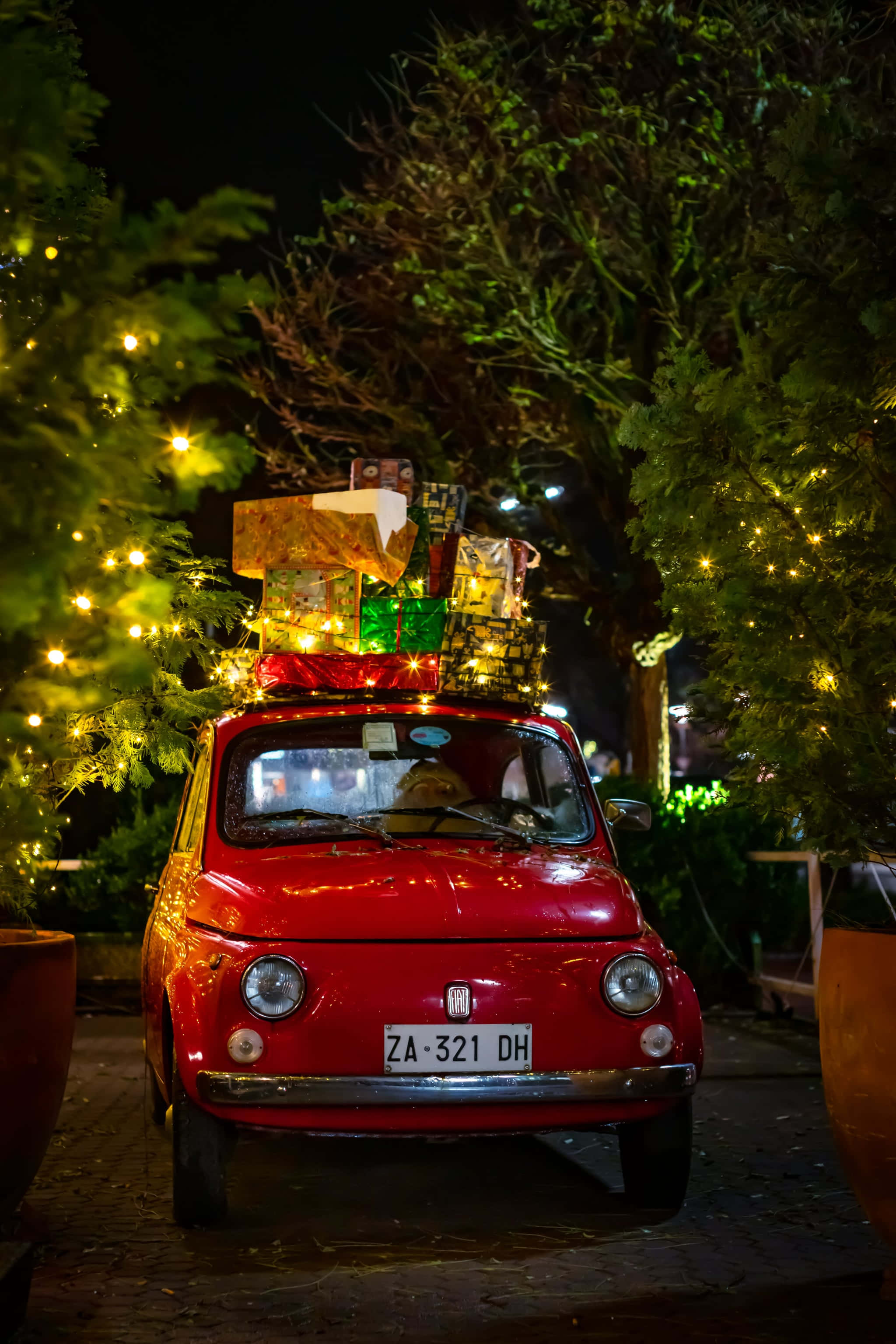 Kersfees estetika Fiat 500 vir iPhone Muurpapier